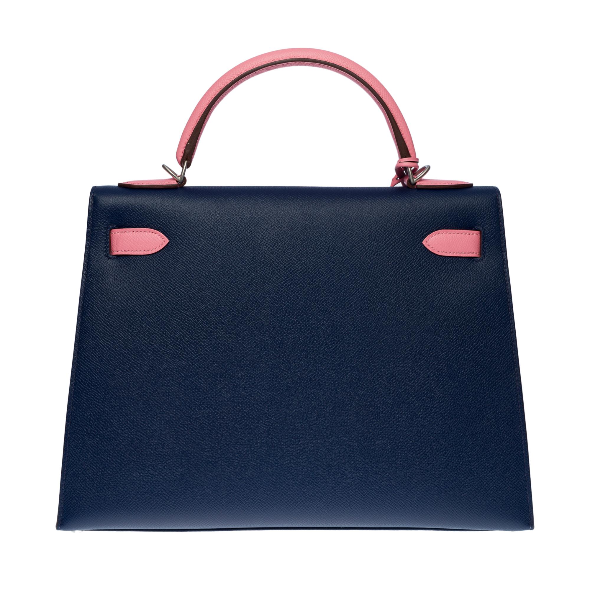 Hermès Kelly 32 sellier Special Order (HSS) in Pink and Blue Epsom leather, BSHW In Excellent Condition In Paris, IDF