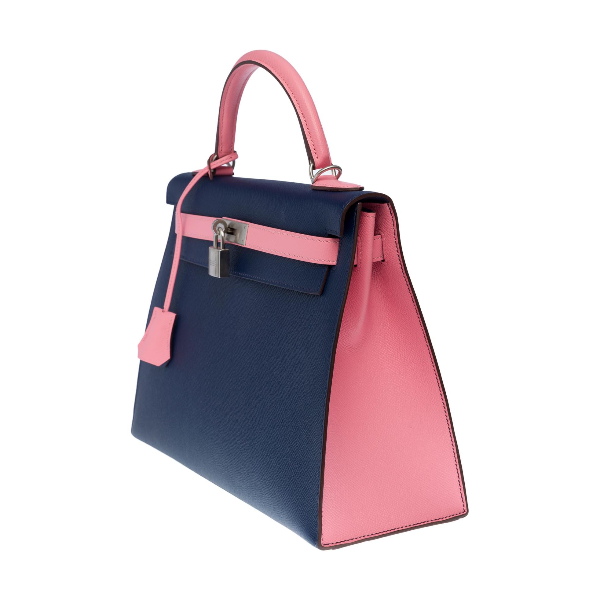 Women's Hermès Kelly 32 sellier Special Order (HSS) in Pink and Blue Epsom leather, BSHW
