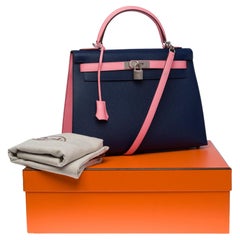 Hermès Kelly 32 sellier Special Order (HSS) en cuir Epsom rose et bleu, BSHW