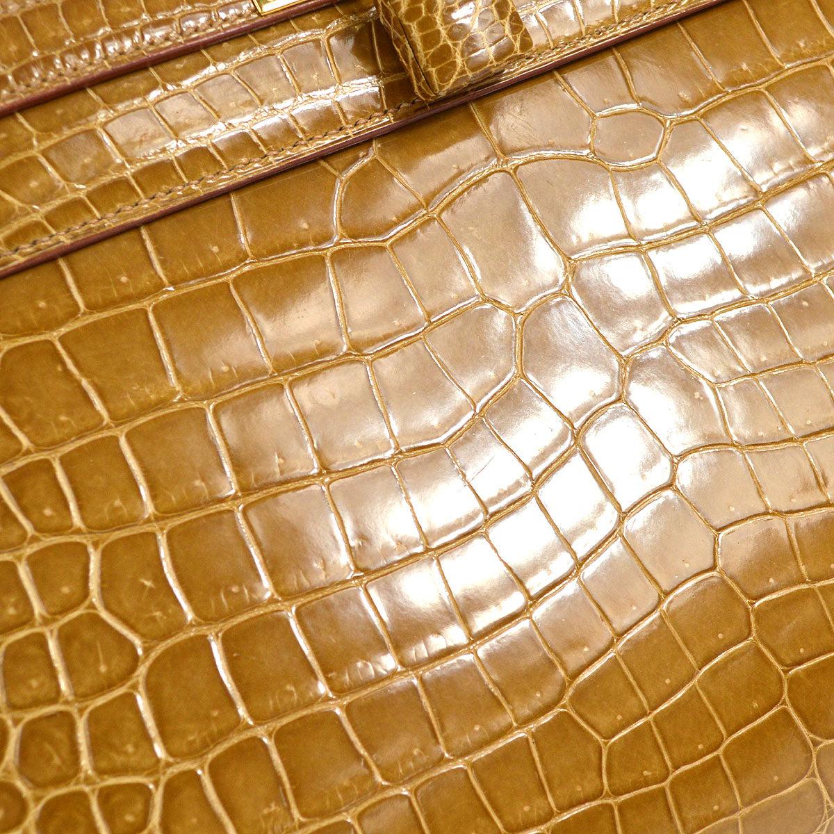 Hermès - Sac à main Kelly 32 Sellier en crocodile brun clair et cognac avec poignée supérieure dorée Bon état à Chicago, IL