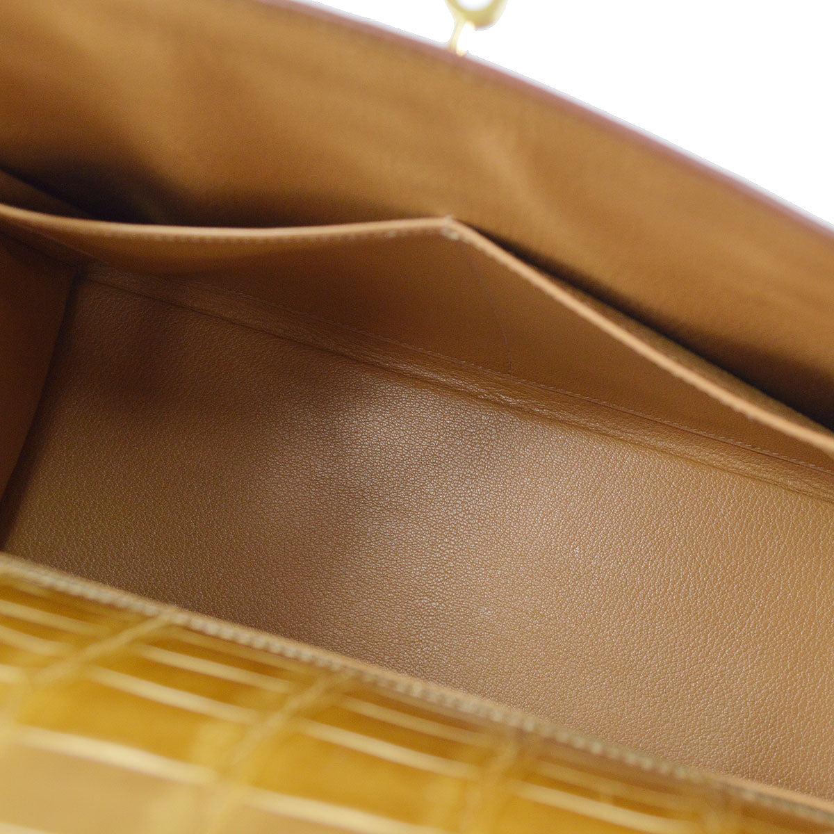 HERMES Kelly 32 Sellier Tan Brown Cognac Porosus Crocodile Gold Top Handle Bag In Good Condition In Chicago, IL