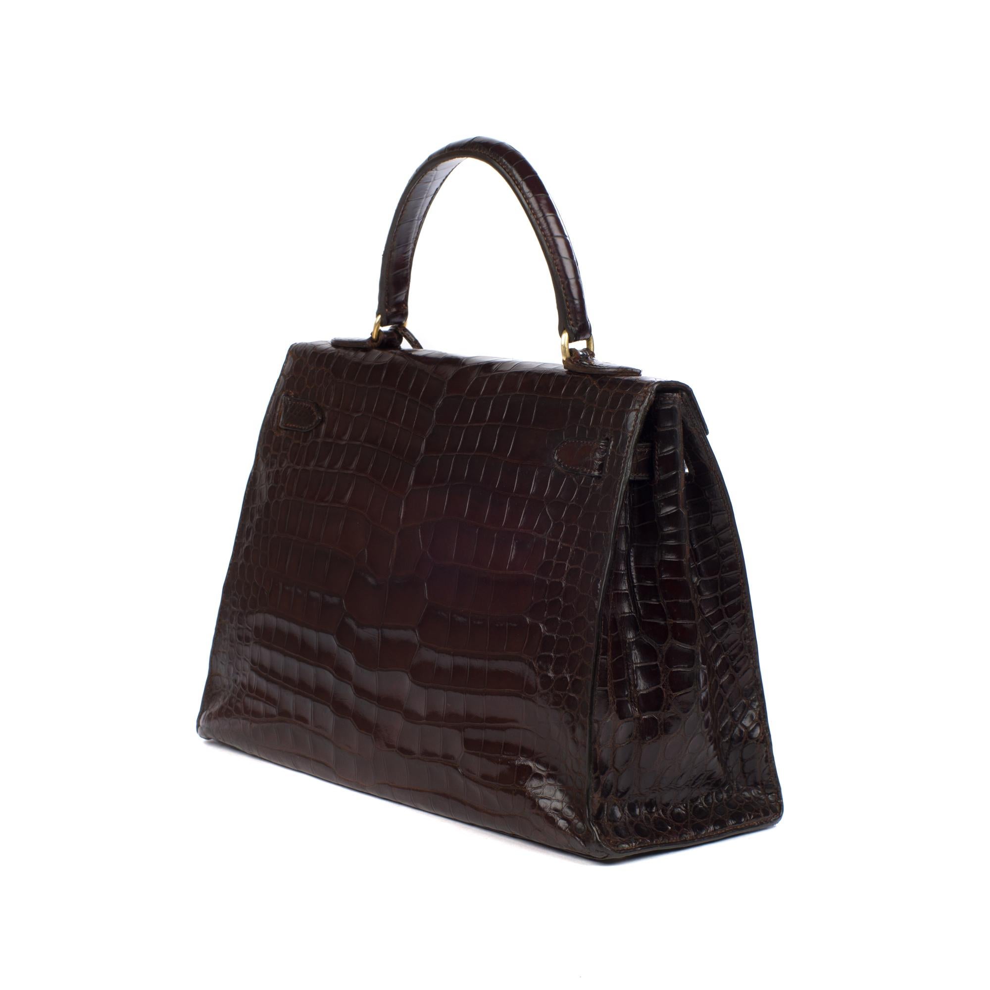 Hermès Kelly 32 sellier vintage bag in brown crocodile, gold hardware ! 2