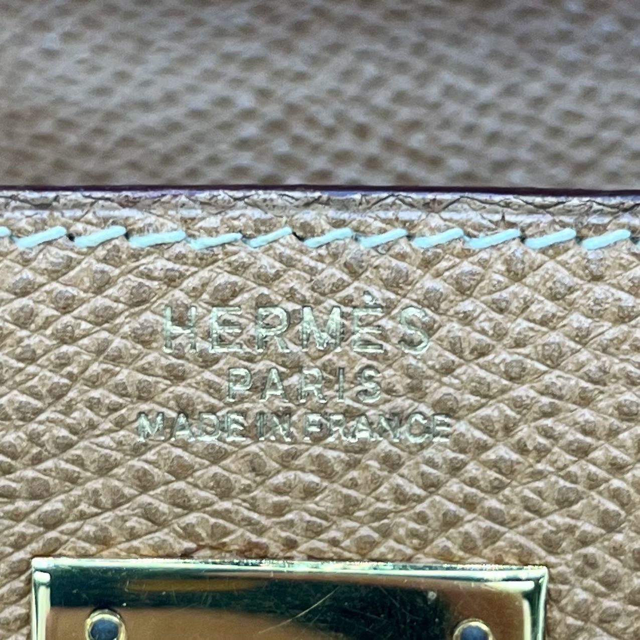 Hermes Kelly 32 Sellier Vintage Gold Epsom Leather Gold Hardware With Strap 1990 For Sale 12