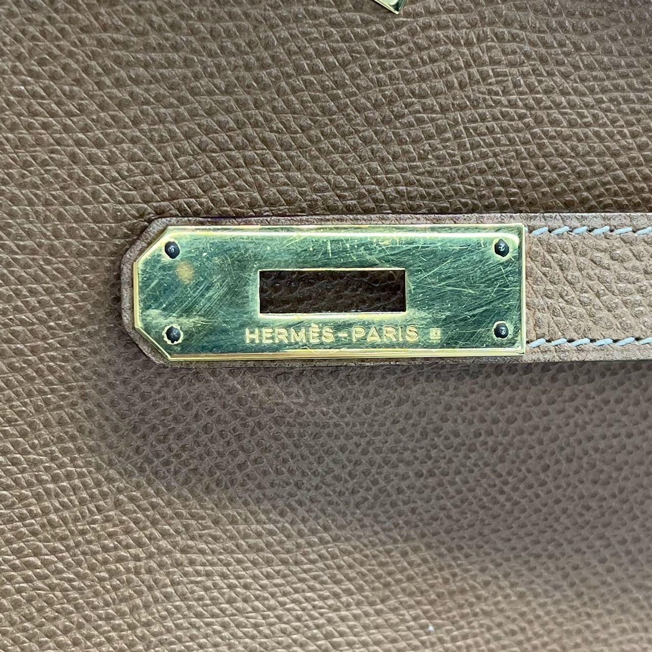 Hermes Kelly 32 Sellier Vintage Gold Epsom Leather Gold Hardware With Strap 1990 For Sale 13