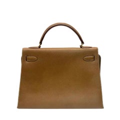 Hermes Kelly 32 Sellier Vintage Gold Epsom Leather Gold Hardware With Strap 1990