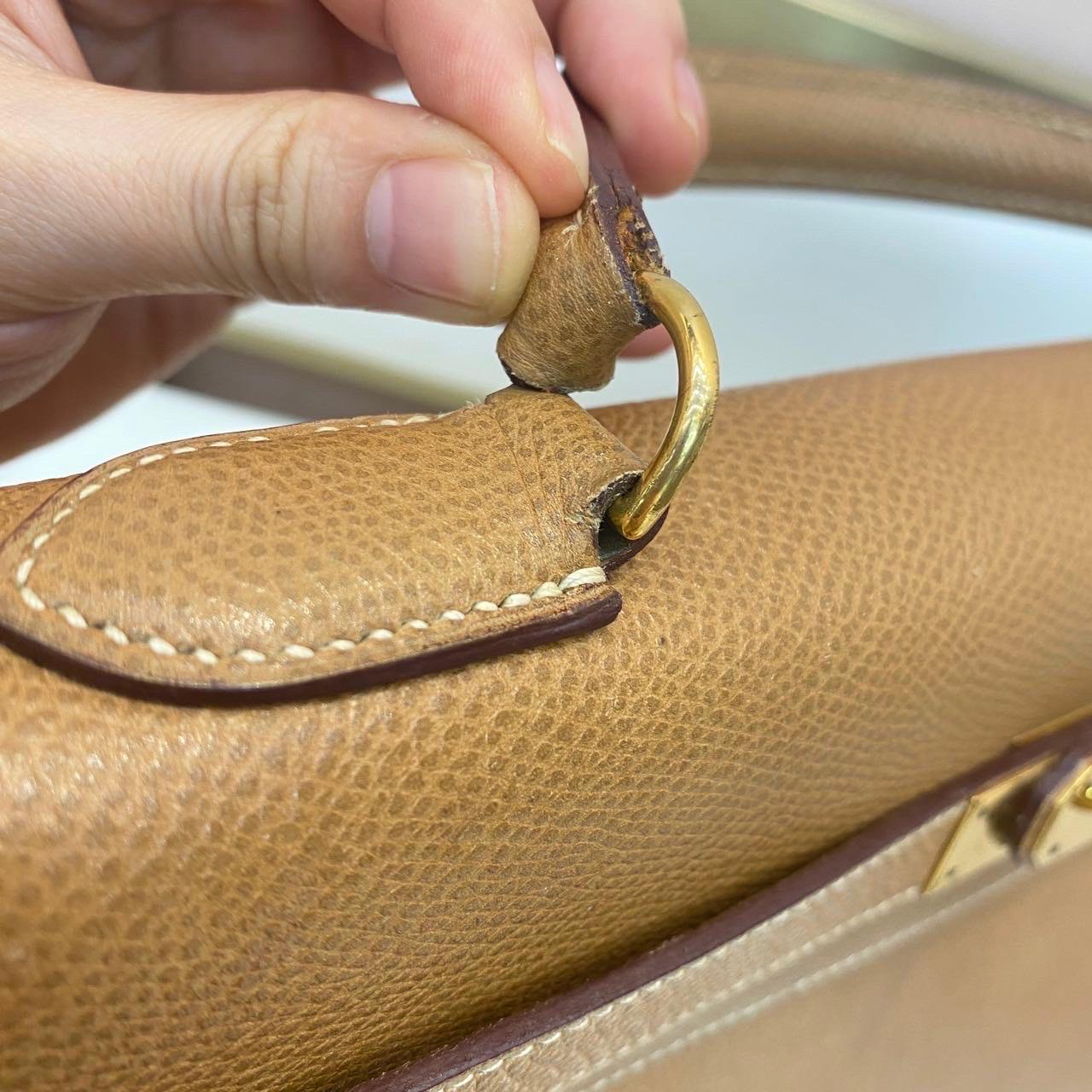 Hermes Kelly 32 Sellier Vintage Gold Epsom Leather Gold Hardware With Strap 1990 For Sale 4