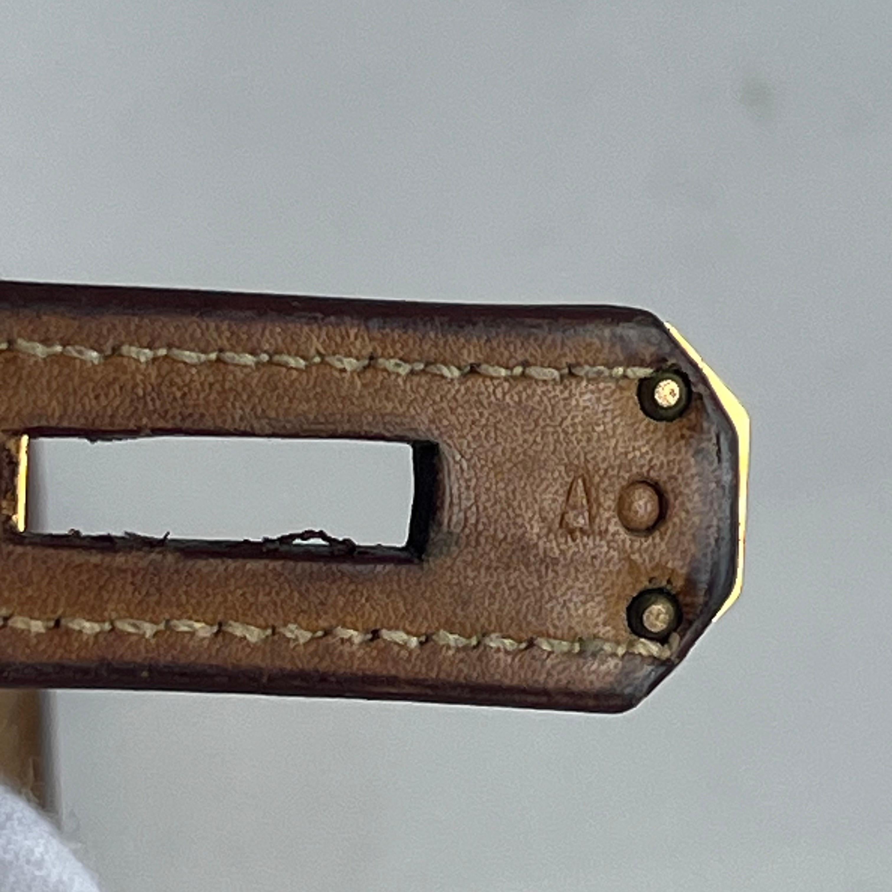 Hermes Kelly 32 Sellier Vintage Naturleder und Canvas Gold Hardware im Angebot 9