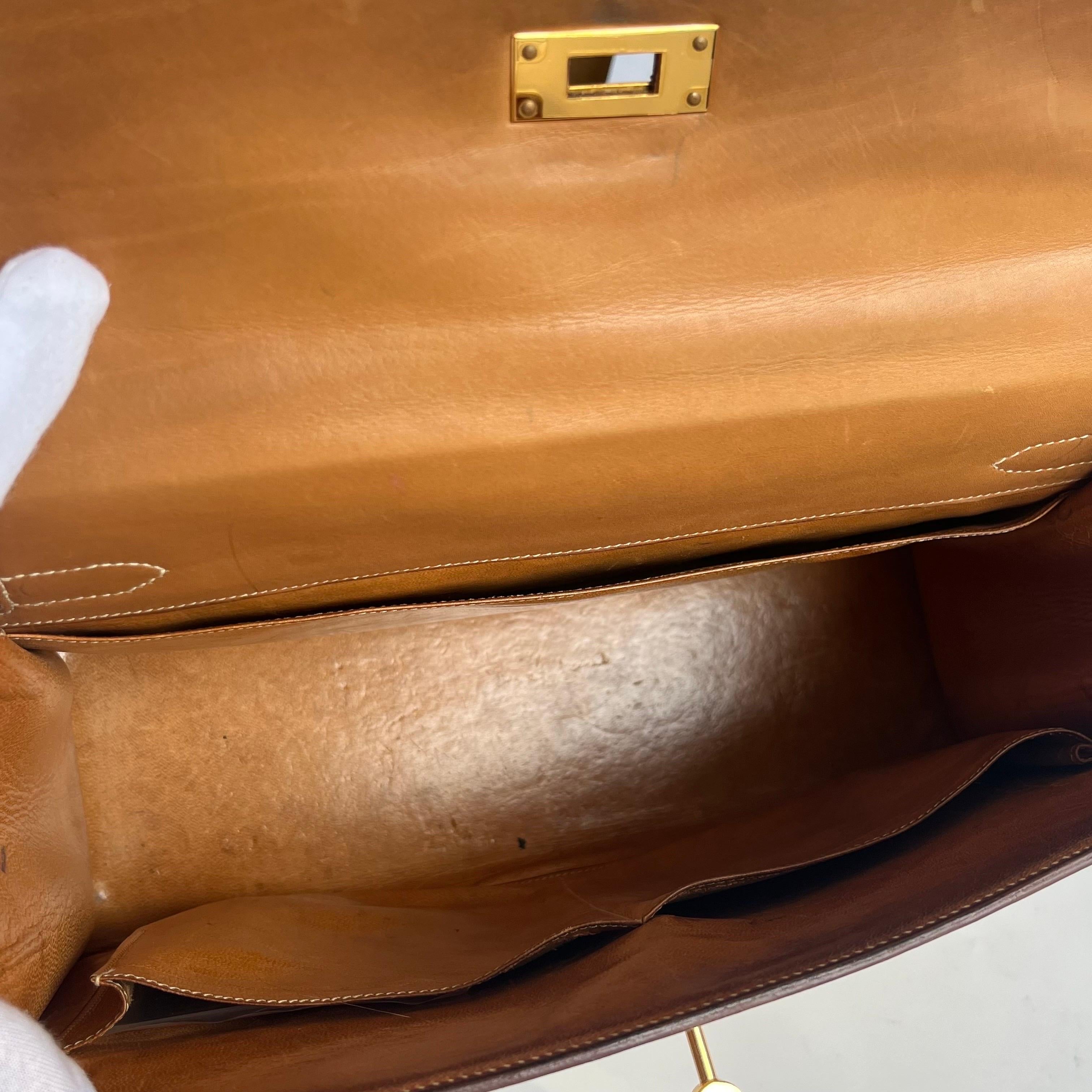 Hermes Kelly 32 Sellier Vintage Naturleder und Canvas Gold Hardware im Angebot 10