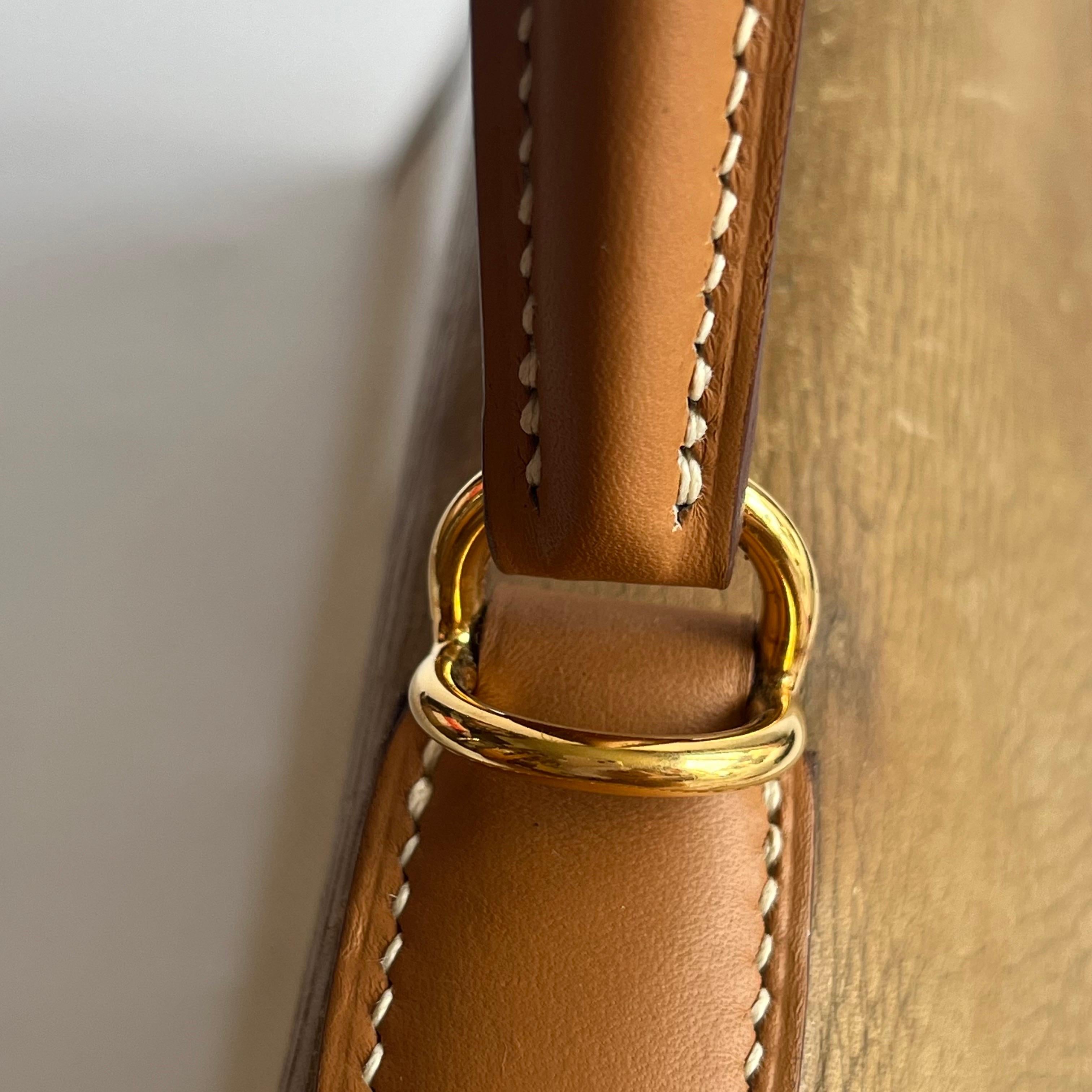 Hermes Kelly 32 Sellier Vintage Naturleder und Canvas Gold Hardware im Angebot 15