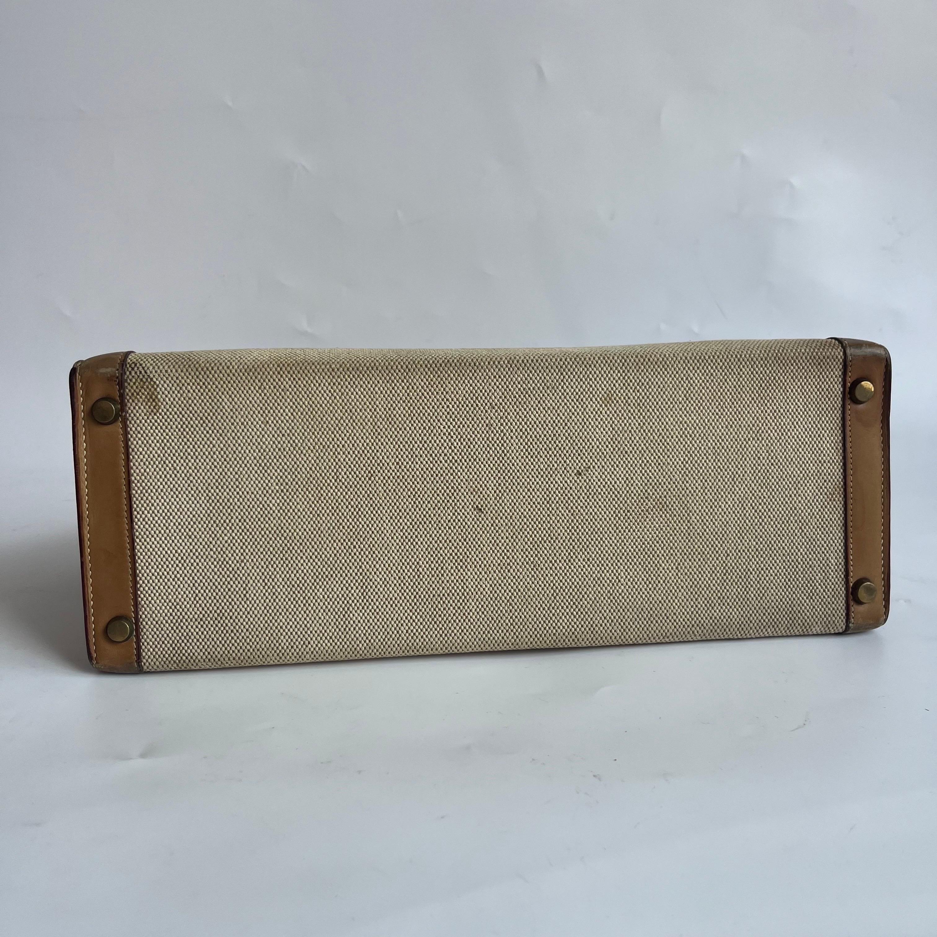 Hermes Kelly 32 Sellier Vintage Naturleder und Canvas Gold Hardware Damen im Angebot