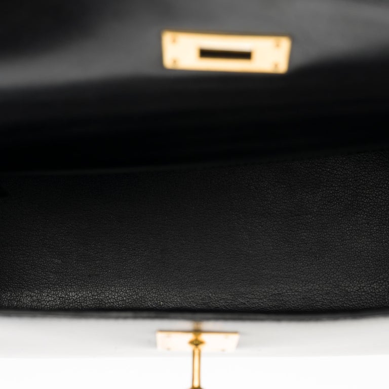 Hermès Kelly 32 sellier with strap in black calfskin with gold hardware ...