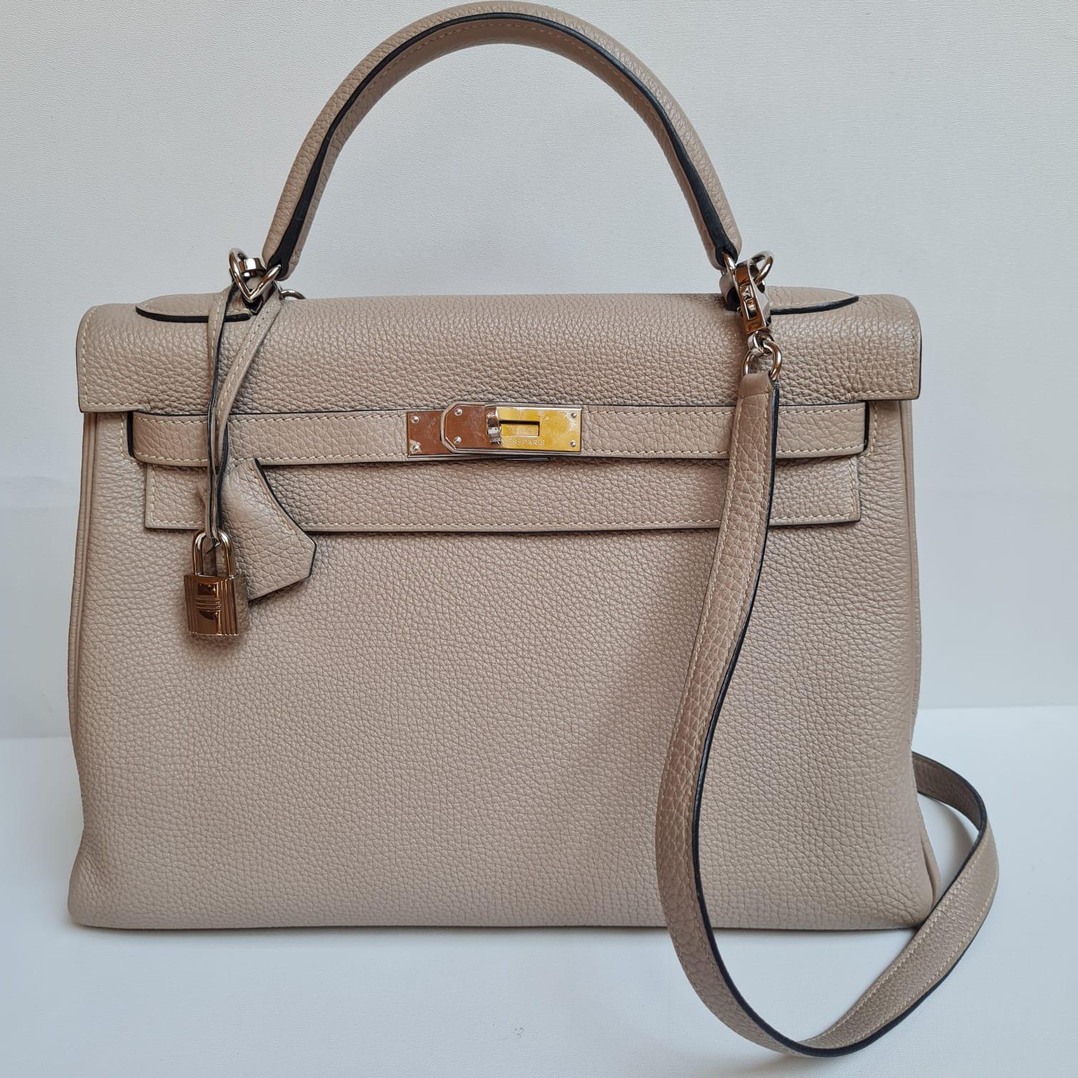 Hermes Kelly 32 Togo Gris Tourtelle Bag PHW 12