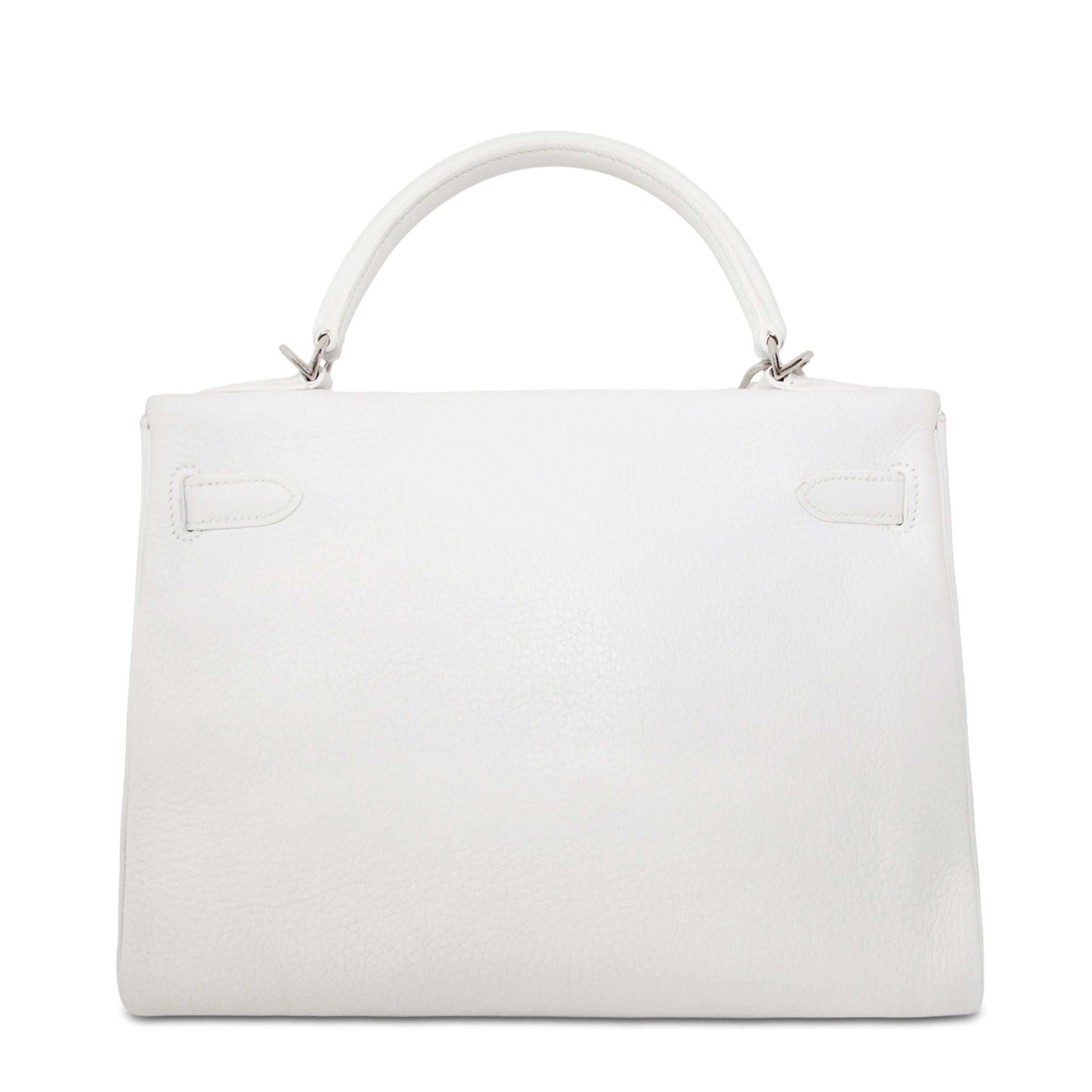 Gray Hermès Kelly 32 Togo White PHW