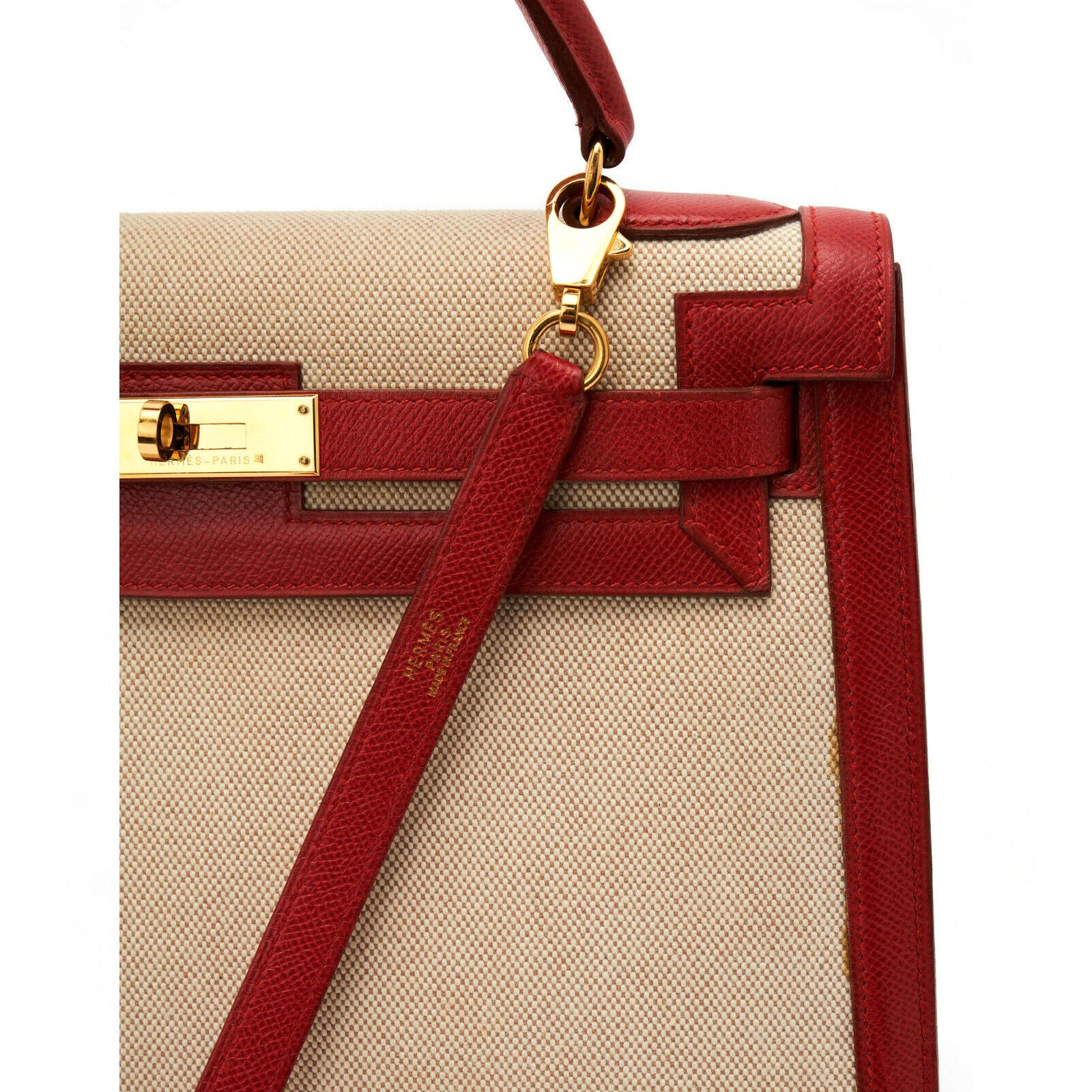 Women's Hermes Kelly 32 Toile Rouge For Sale