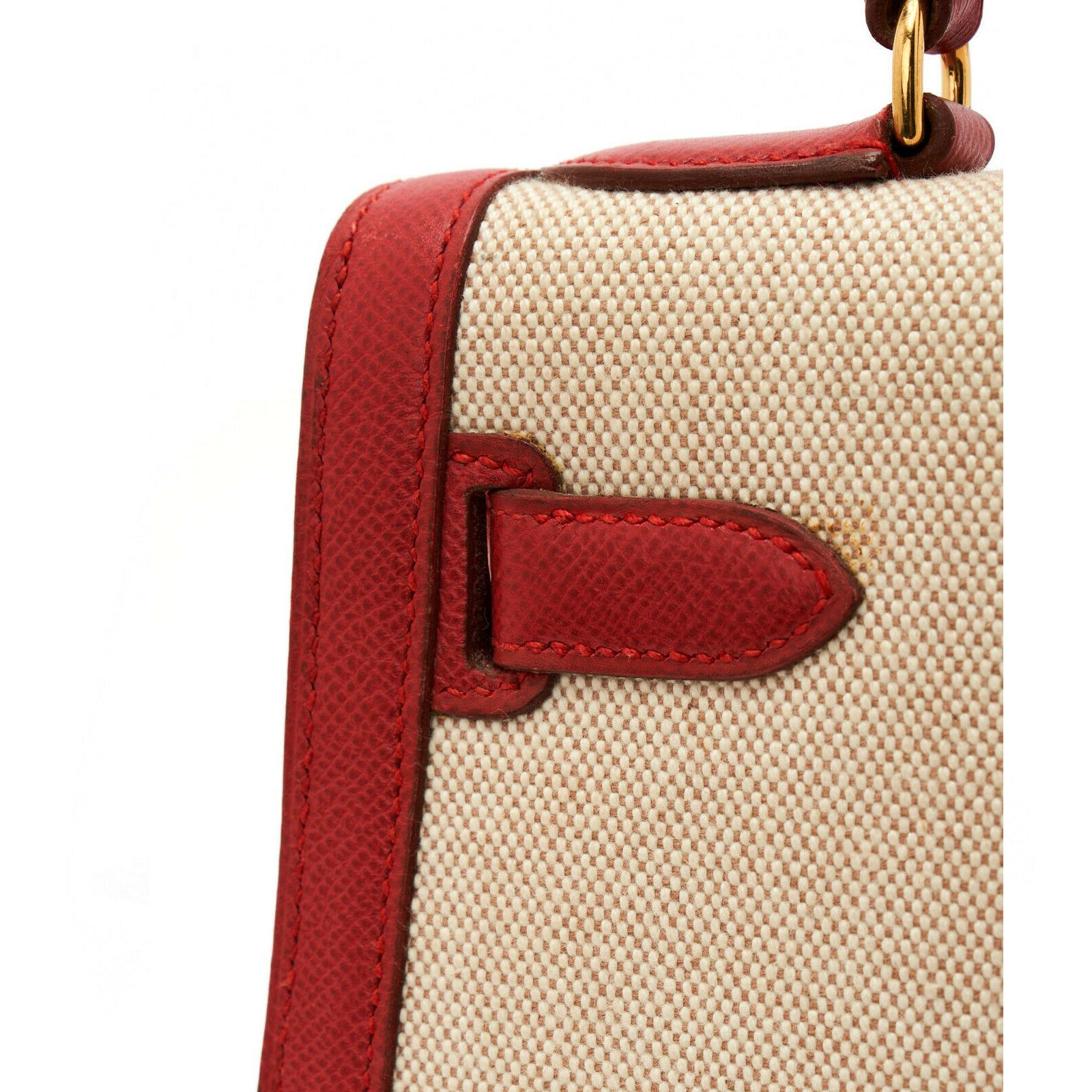 Hermes Kelly 32 Toile Rouge For Sale 1