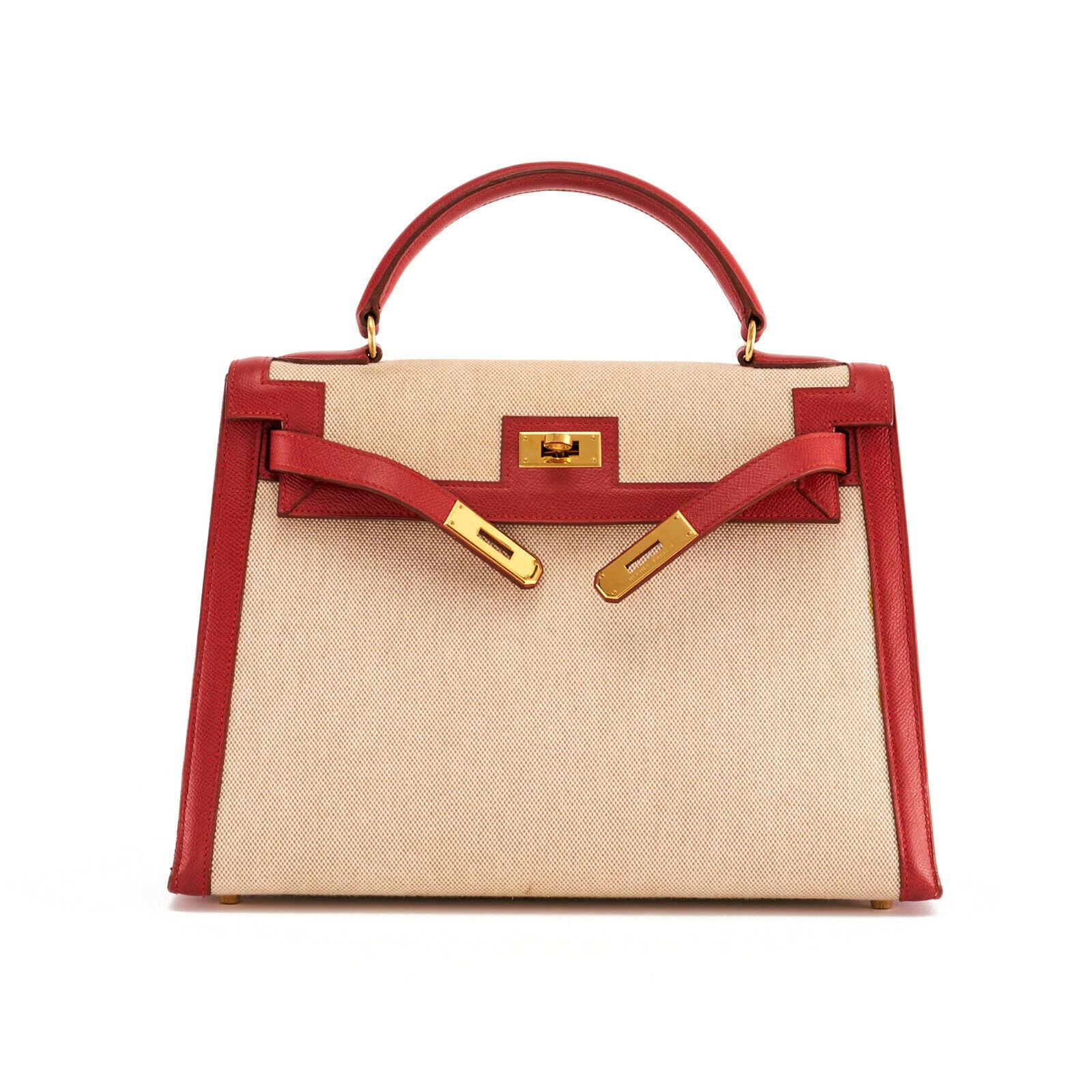 Hermes Kelly 32 Toile Rouge For Sale 2
