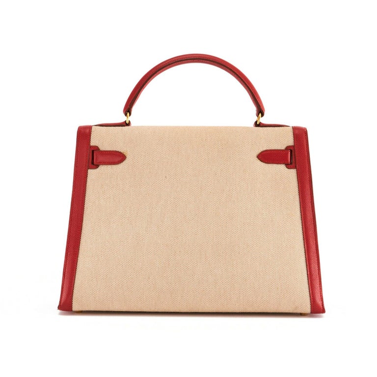 Hermes Kelly 32 Toile Rouge For Sale 3