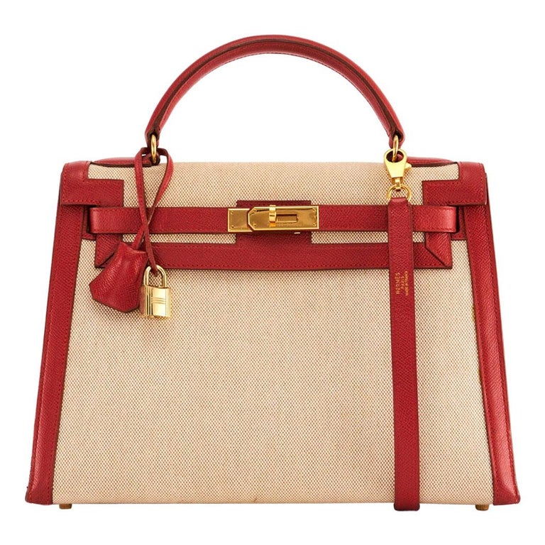 Hermes Kelly 32 Toile Rouge For Sale