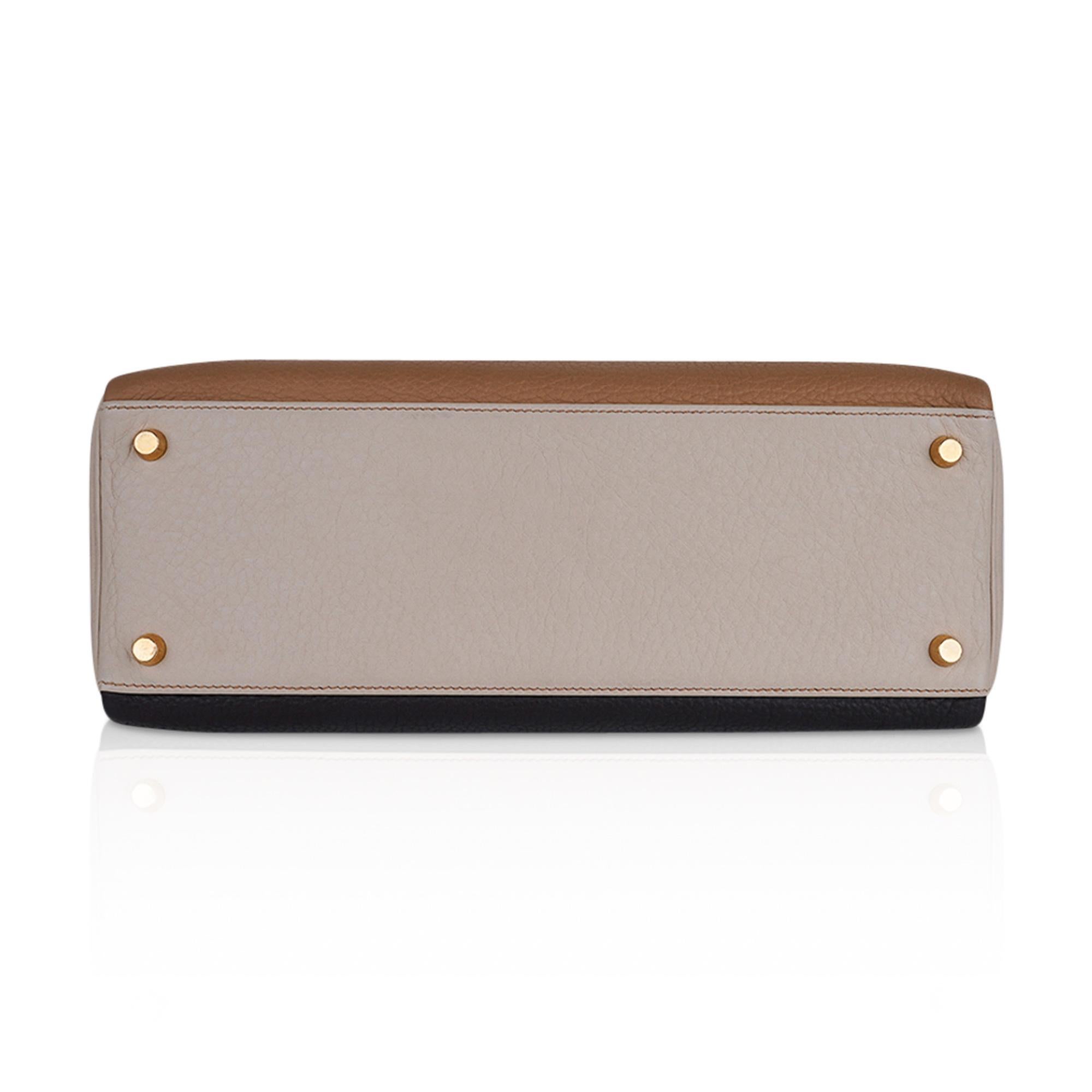 Hermes Kelly 32 Tri-Color Bag Tabac Camel/Ebene/Parchemin Brushed Gold Hardware 4
