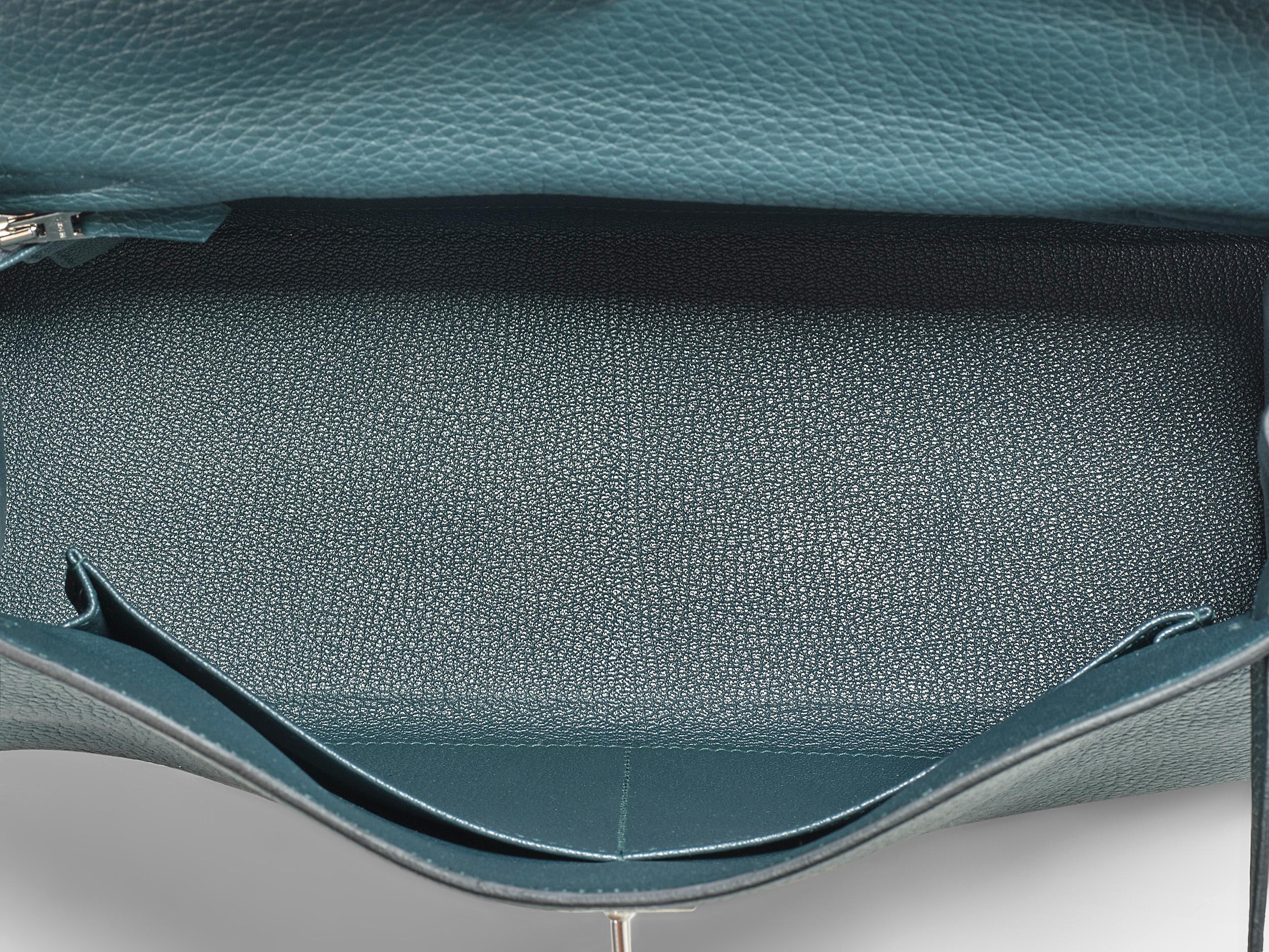 Hermès Kelly 32 Vert Cypres Taurillon Clemence Palladium Hardware im Angebot 2