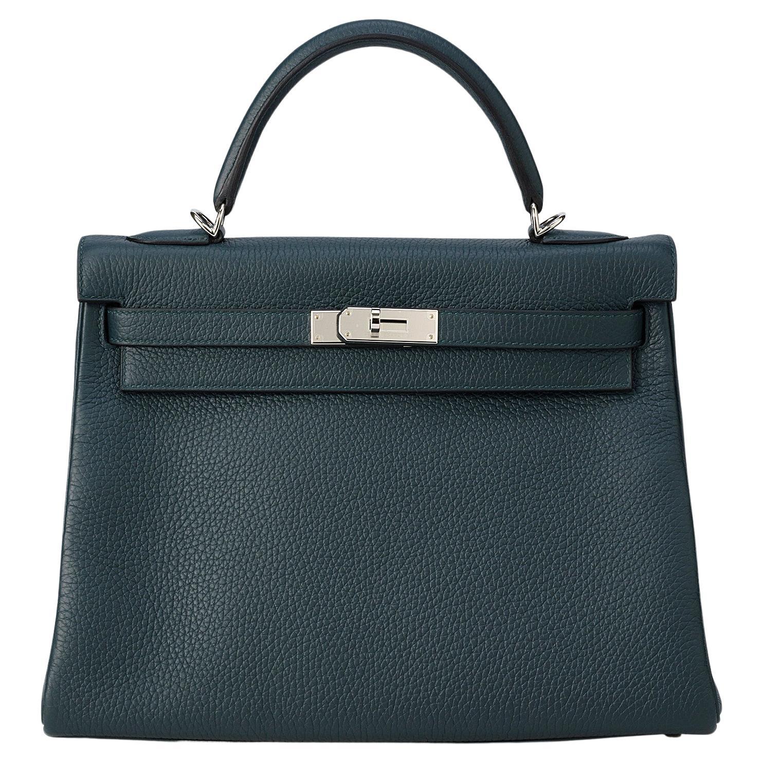 Hermès Kelly 32 Vert Cypres Taurillon Clemence Palladium Hardware
