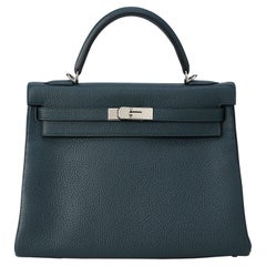 Hermès Kelly 32 Vert Cypres Taurillon Clemence Palladium Hardware