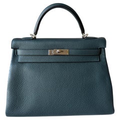 Hermès Kelly 32 Vert Cypres Taurillon Clemence Palladium Hardware