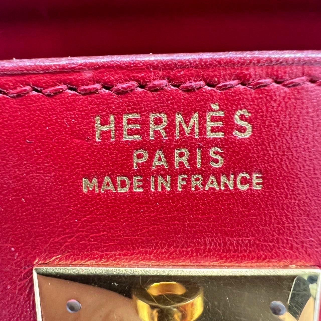 Hermes Kelly 32 Vintage Sellier Rouge Vif Red Box Calf Leather Gold HW 1988 Circ For Sale 7
