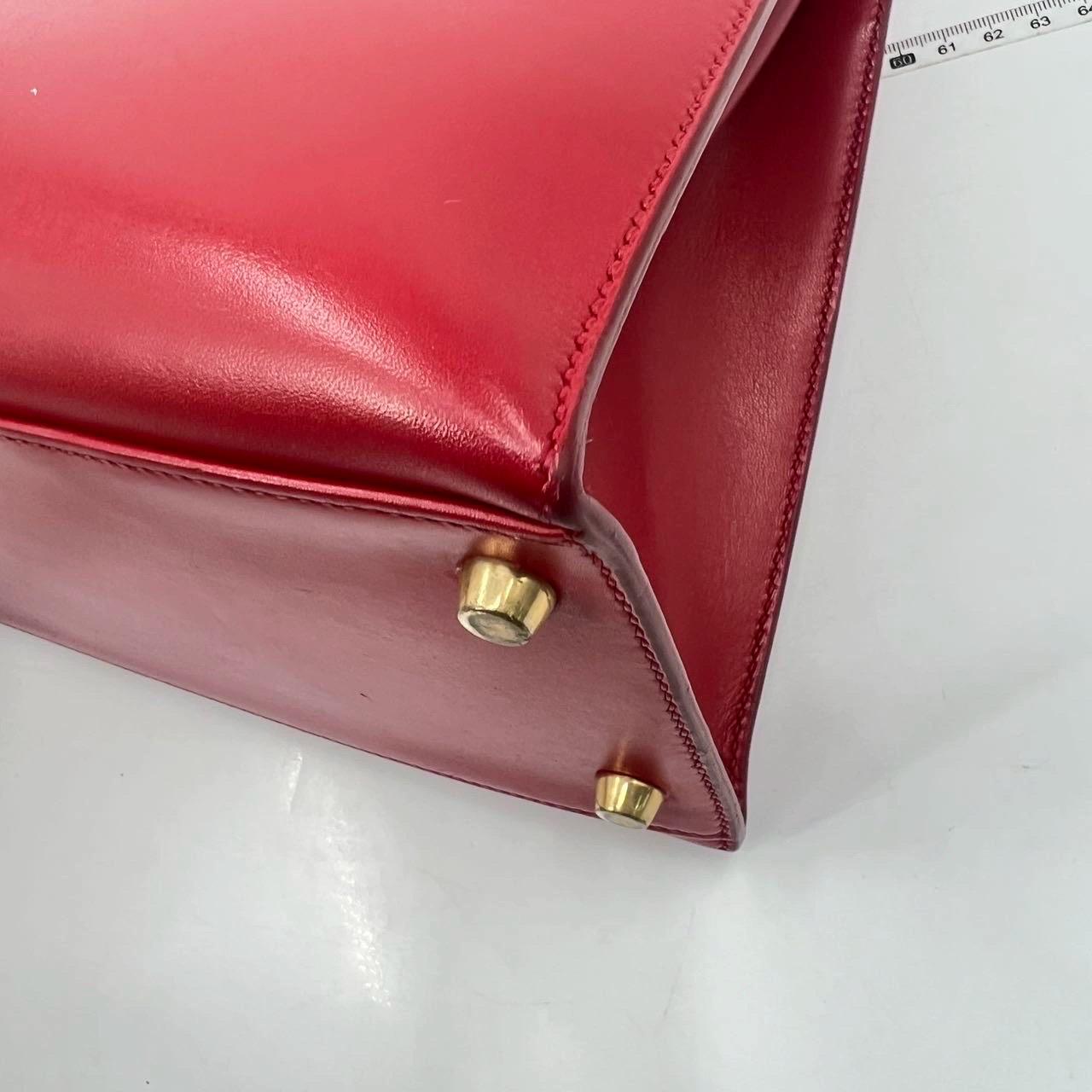 Hermes Kelly 32 Vintage Sellier Rouge Vif Red Box Calf Leather Gold HW 1988 Circ For Sale 9