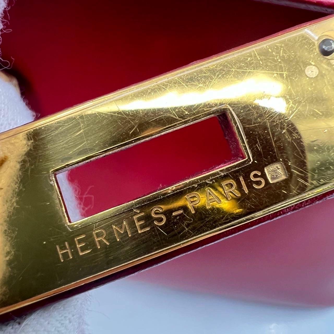 Hermes Kelly 32 Vintage Sellier Rouge Vif Red Box Calf Leather Gold HW 1988 Circ For Sale 12