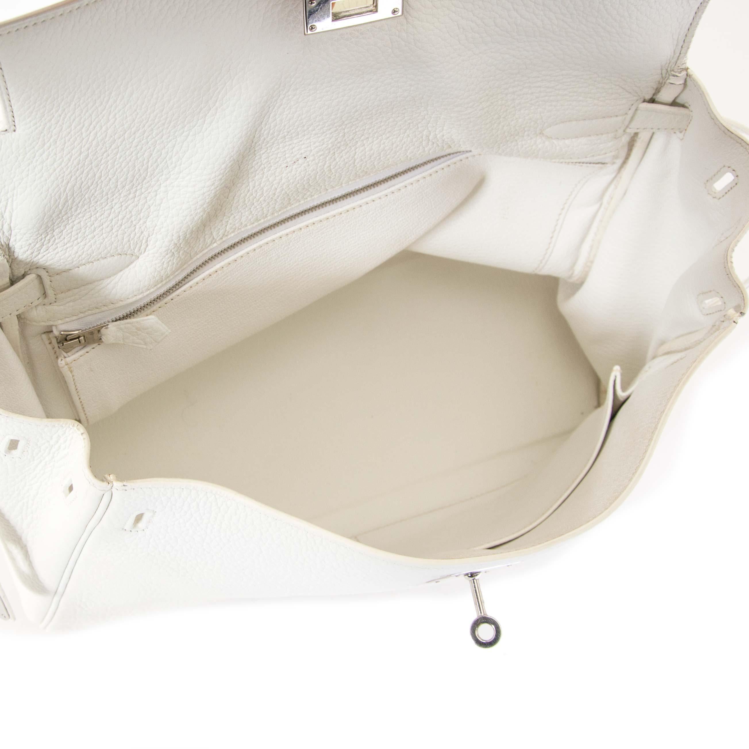 Hermès Kelly 32 White Clemence Taurillon PHW For Sale 3