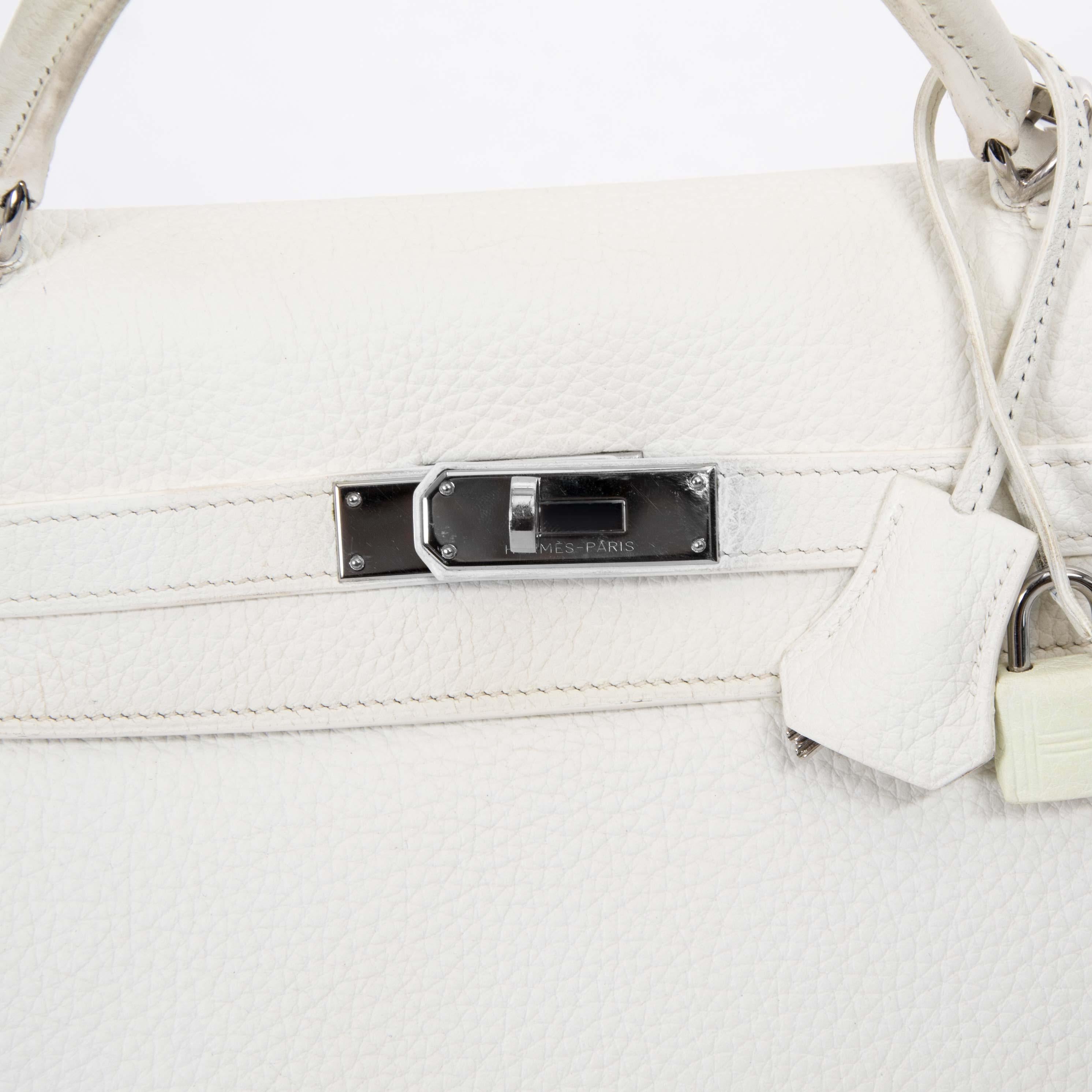 Hermès Kelly 32 White Clemence Taurillon PHW For Sale 4