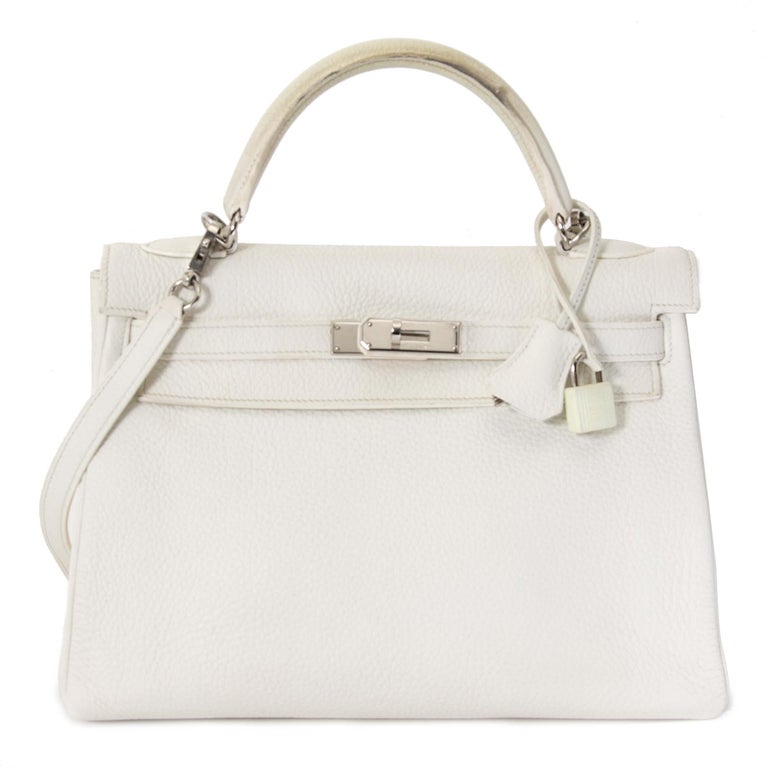 Hermès Kelly 32 White Clemence Taurillon PHW For Sale at 1stDibs ...
