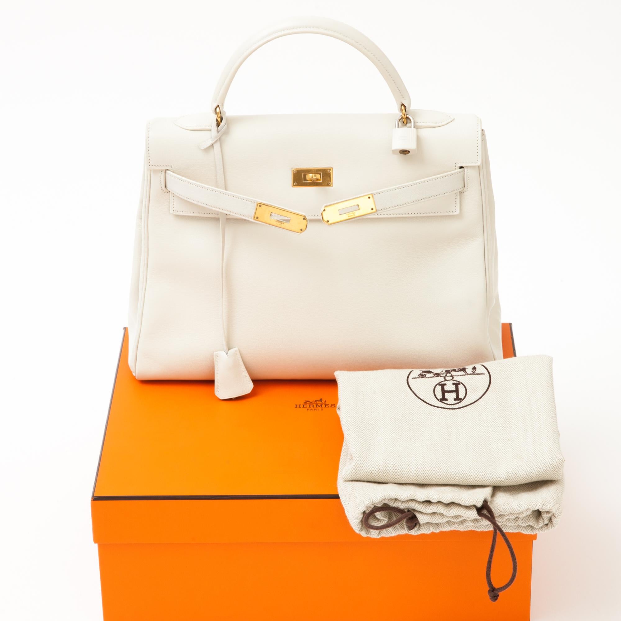 Hermes Kelly 32 White Leather Bag 6