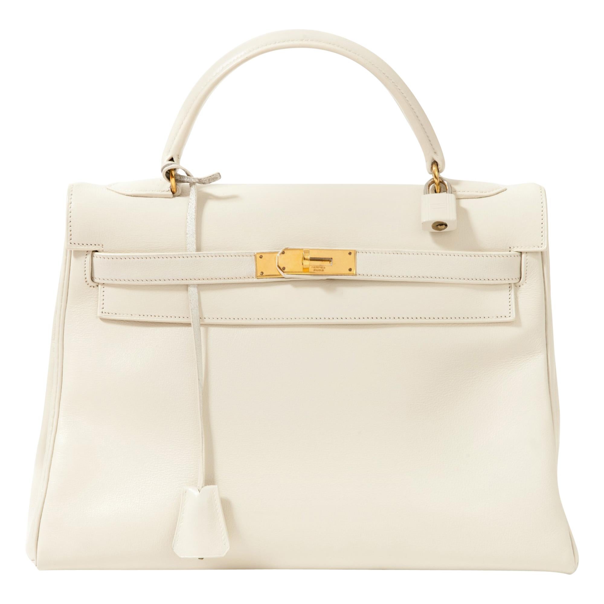 Hermes Kelly 32 White Leather Bag