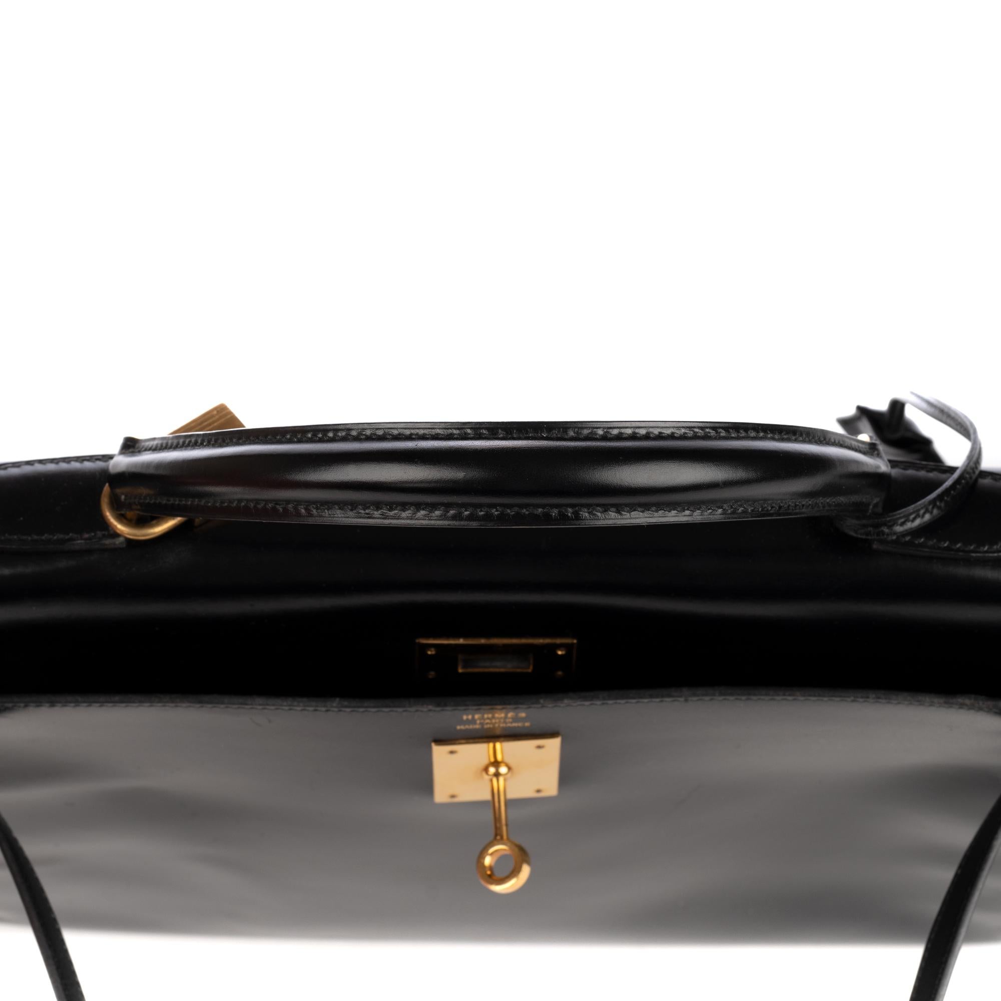 Hermes Kelly 32cm Black Box Leather Handbag 6