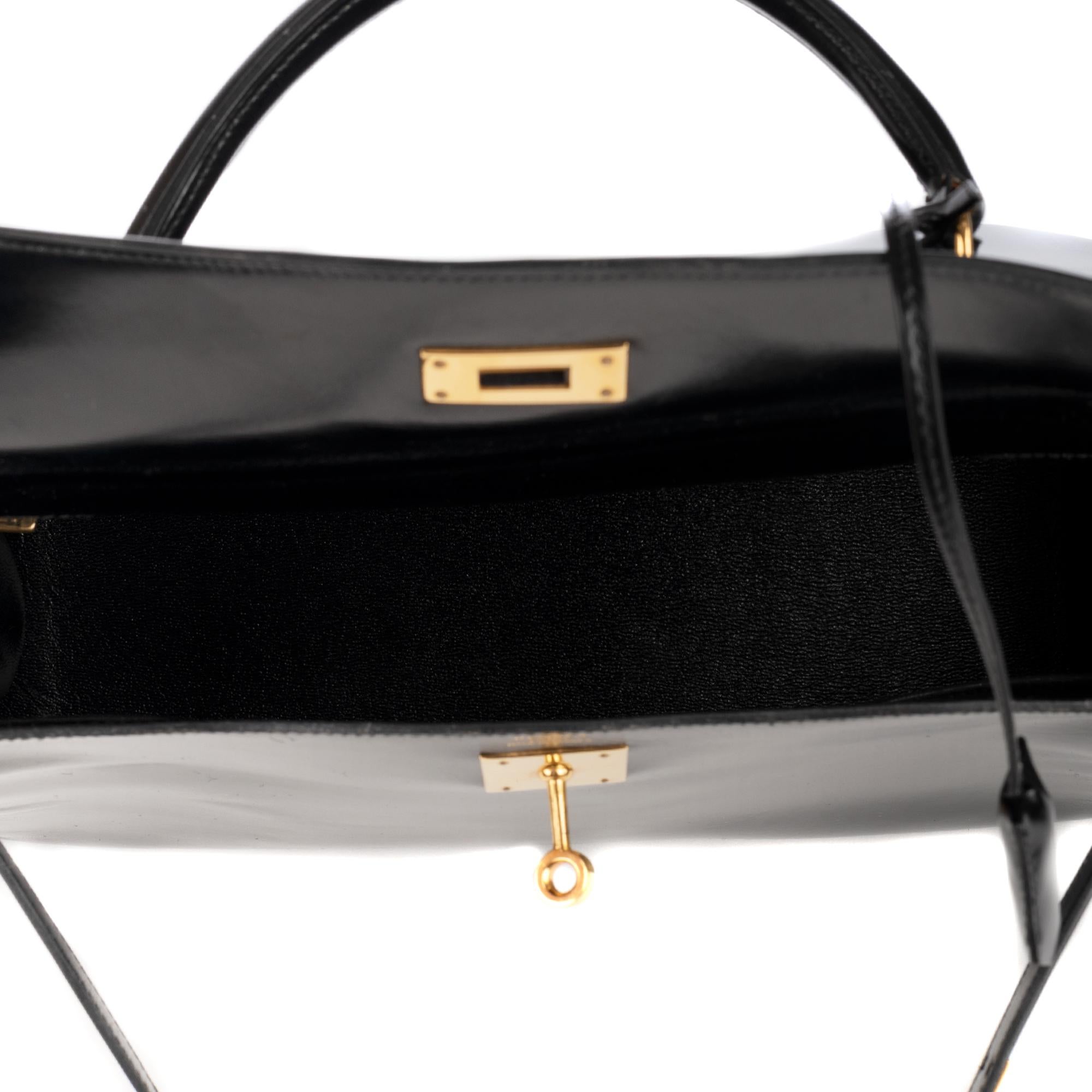 Hermes Kelly 32cm Black Box Leather Handbag 1