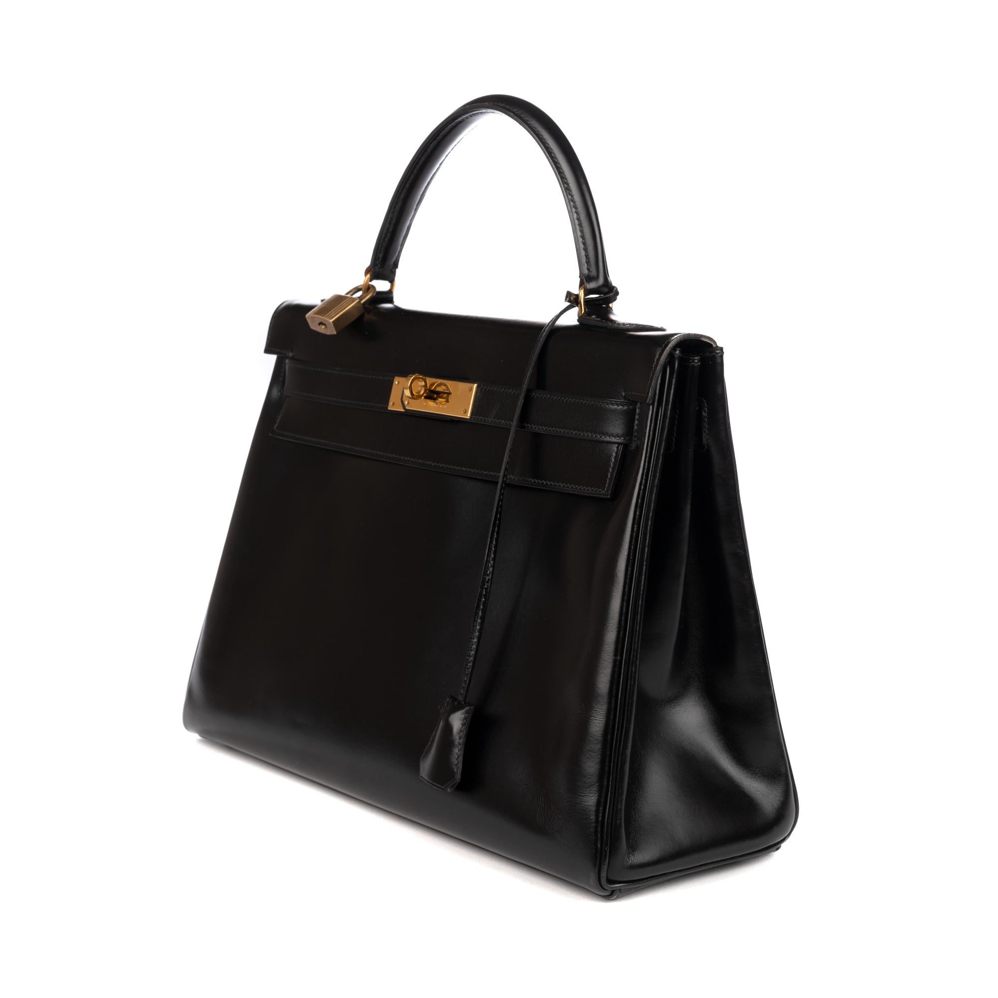 Hermes Kelly 32cm Black Box Leather Handbag 2
