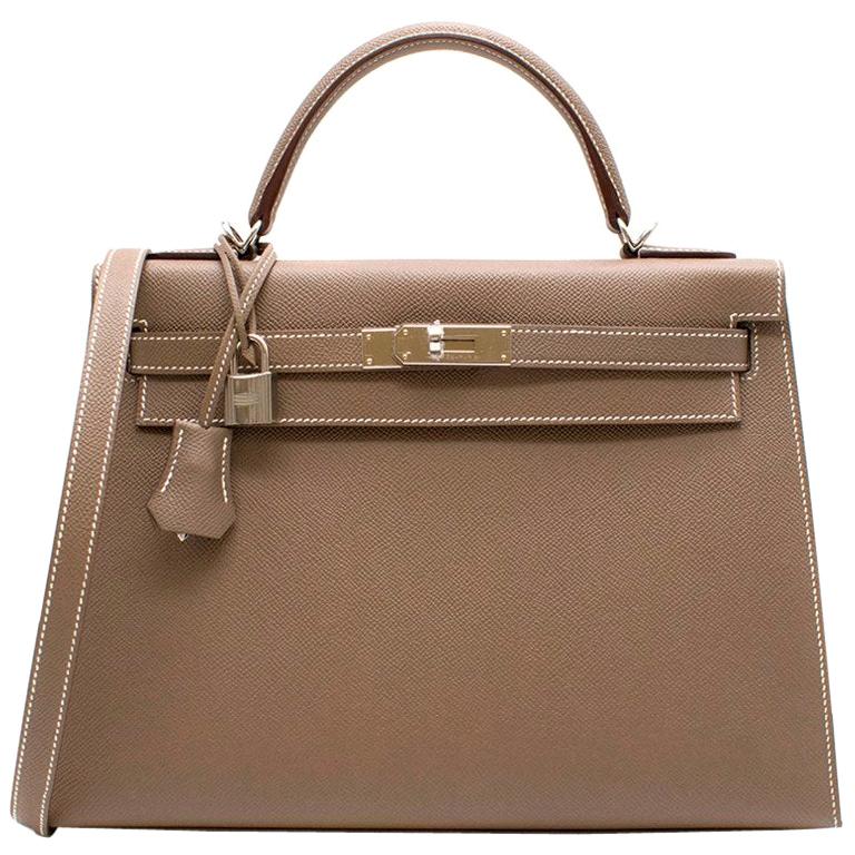 Hermes Kelly 32cm Etoupe Togo Leather Bag For Sale