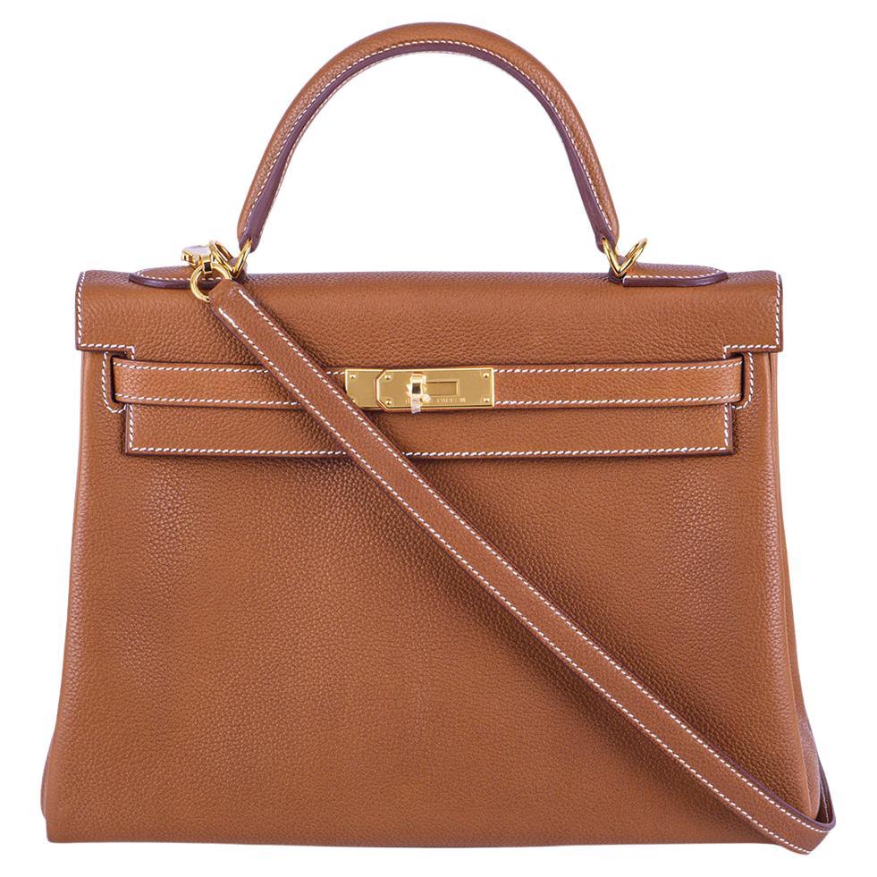 Hermes Vintage Brown Barenia Leather Kelly Sellier 32 Bag at 1stDibs