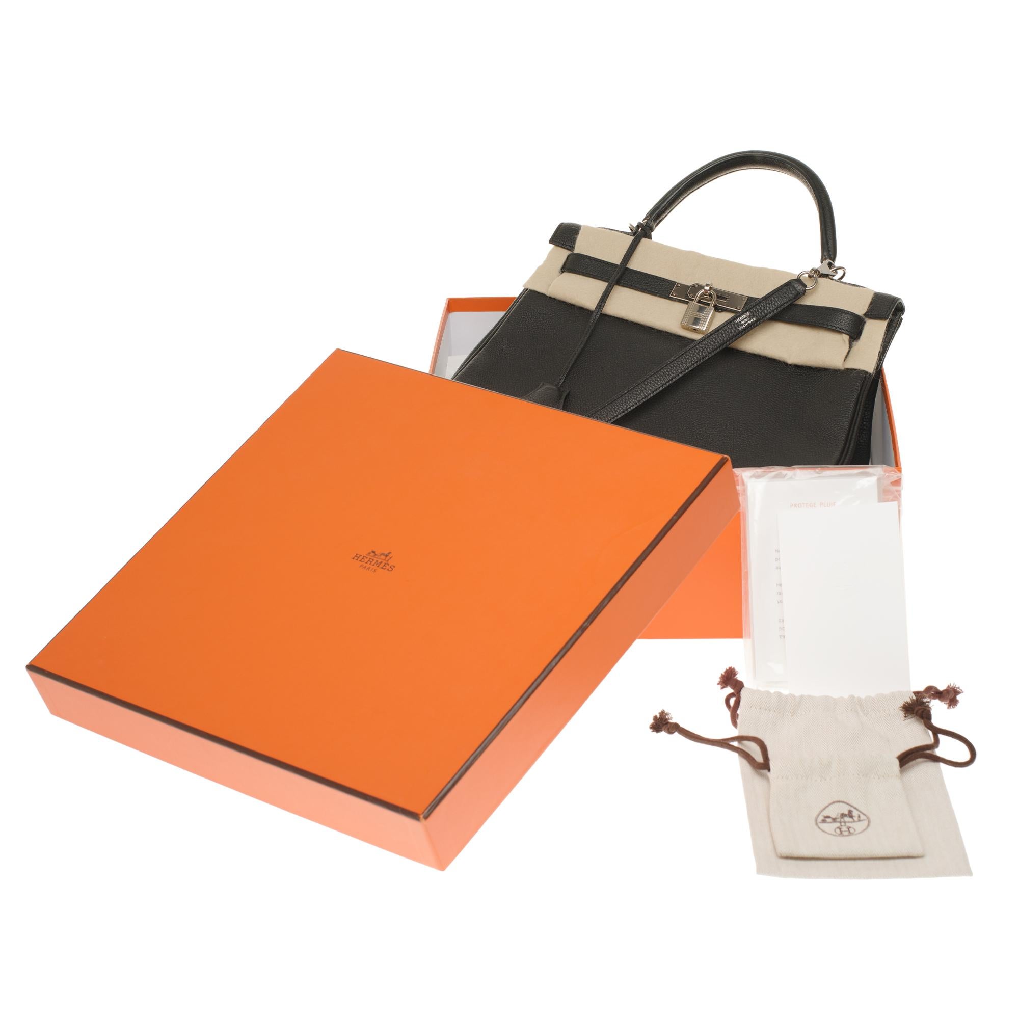 Hermès Kelly 32cm handbag with strap in black togo leather, silver hardware! 6