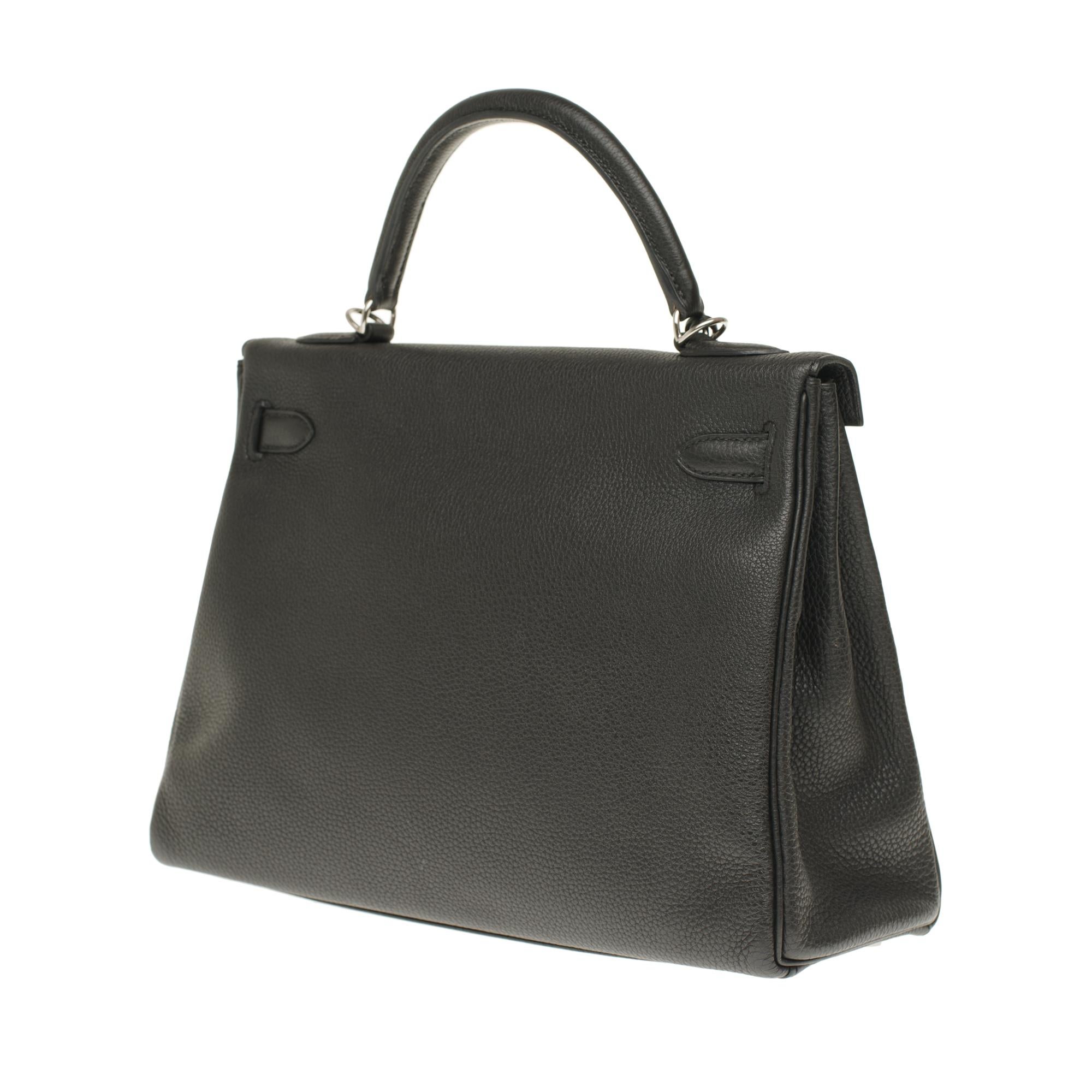 Hermès Kelly 32cm handbag with strap in black togo leather, silver hardware! In Excellent Condition In Paris, IDF
