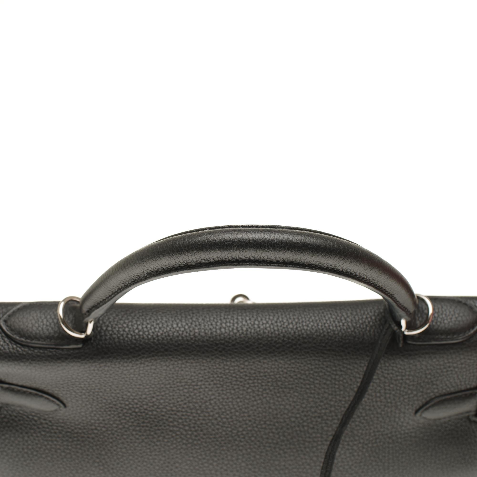 Hermès Kelly 32cm handbag with strap in black togo leather, silver hardware! 3