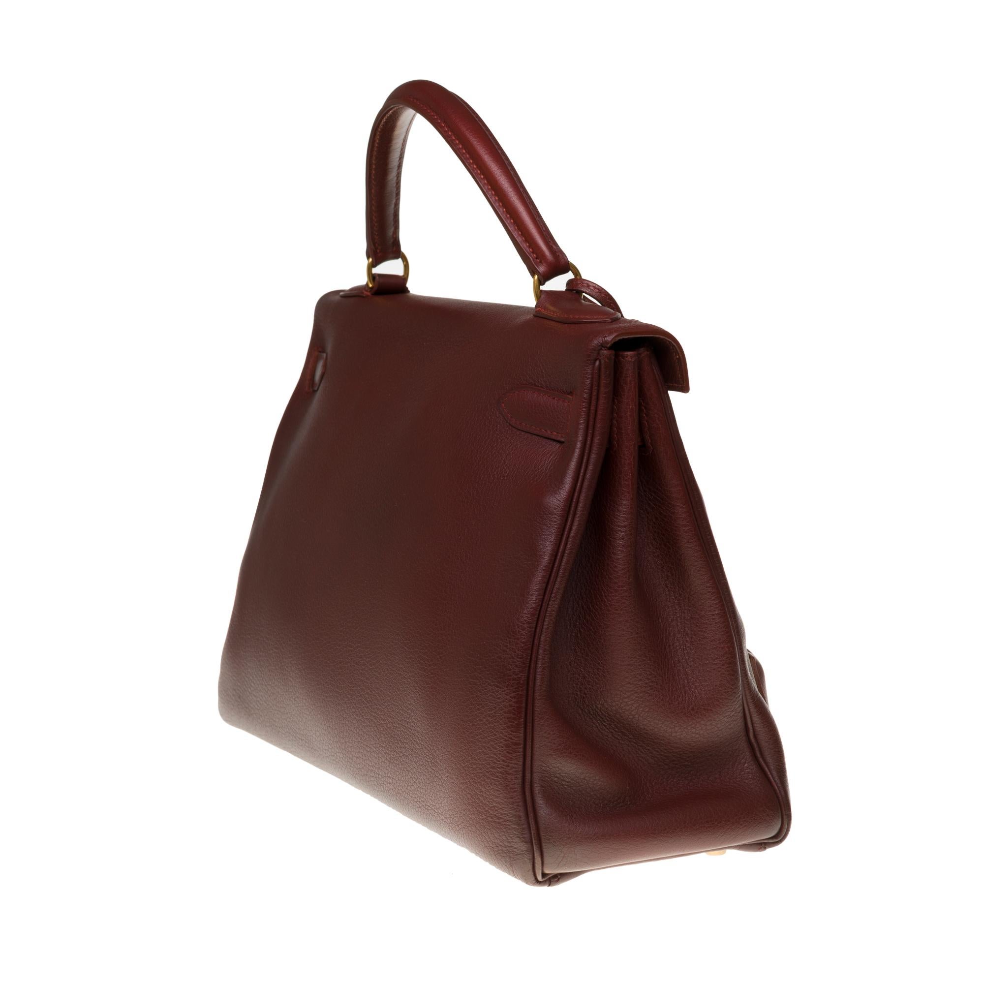 Hermès Kelly 32cm handbag with strap in brown Mysore Goat leather and GHW In Good Condition In Paris, IDF