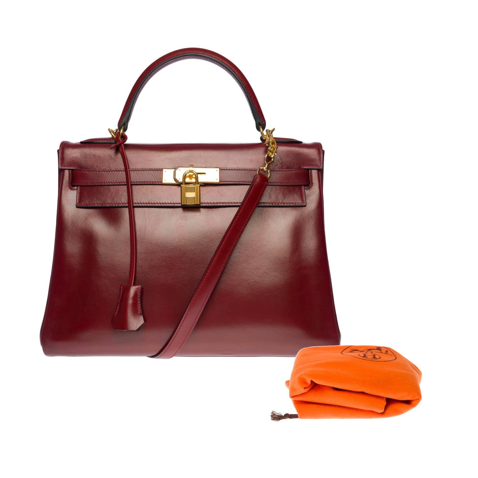 Hermès Kelly 32cm handbag with strap in burgundy calf leather and GHW 4