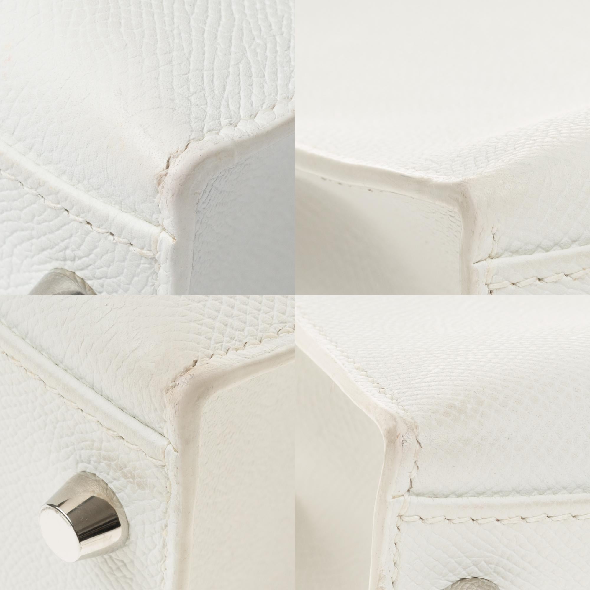 Hermès Kelly 32cm handbag with strap in white epsom leather, Palladium hardware 5