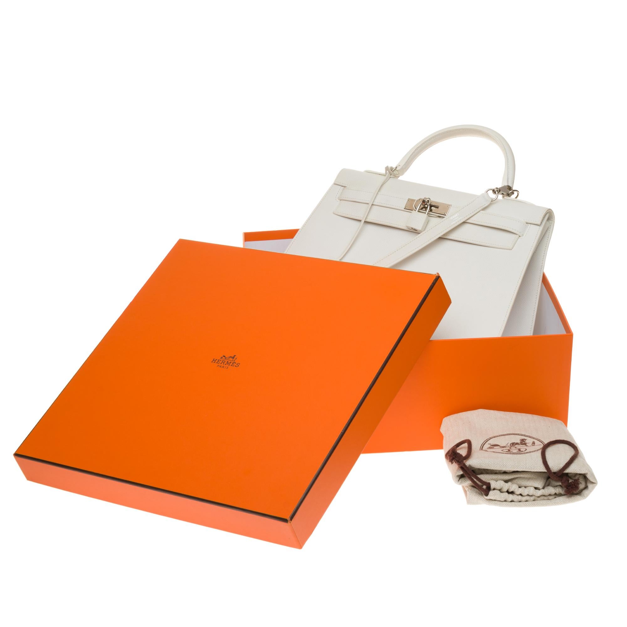 Hermès Kelly 32cm handbag with strap in white epsom leather, Palladium hardware 6