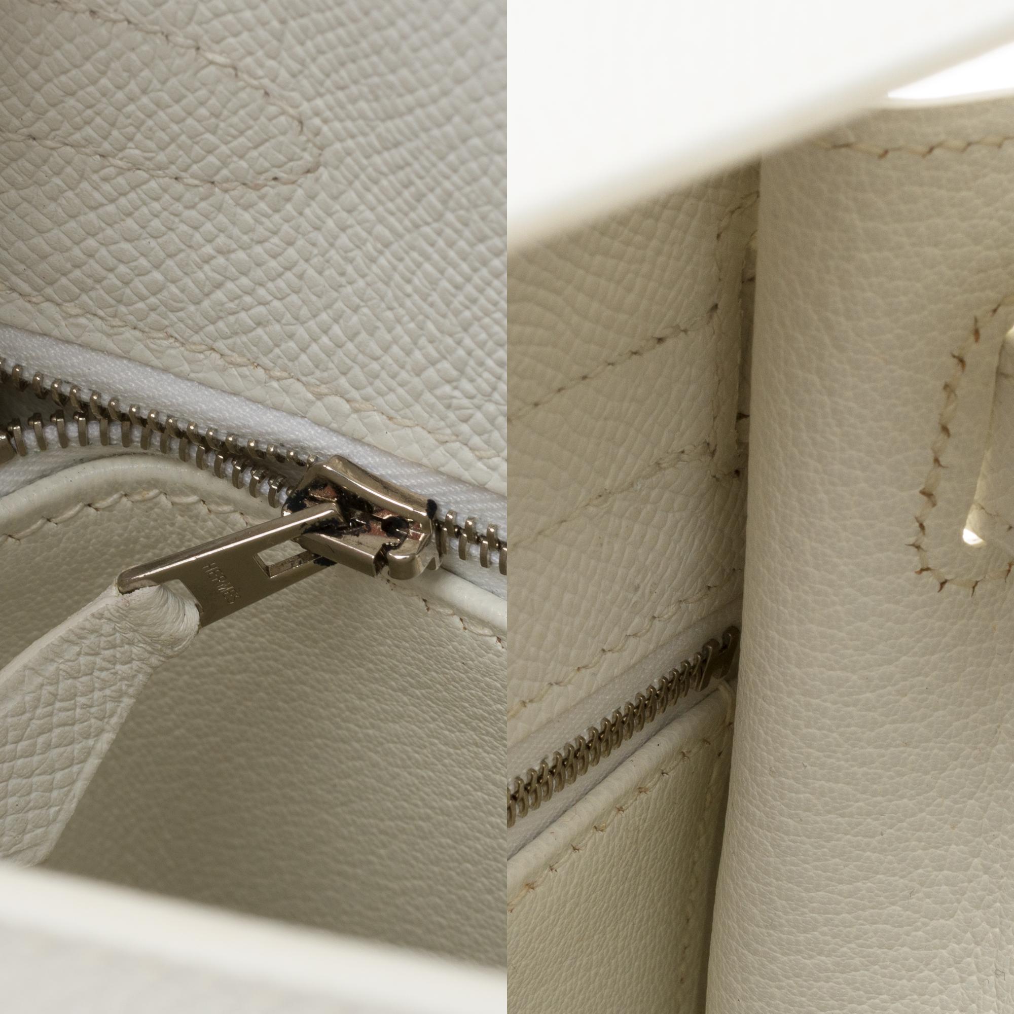 Hermès Kelly 32cm handbag with strap in white epsom leather, Palladium hardware 1