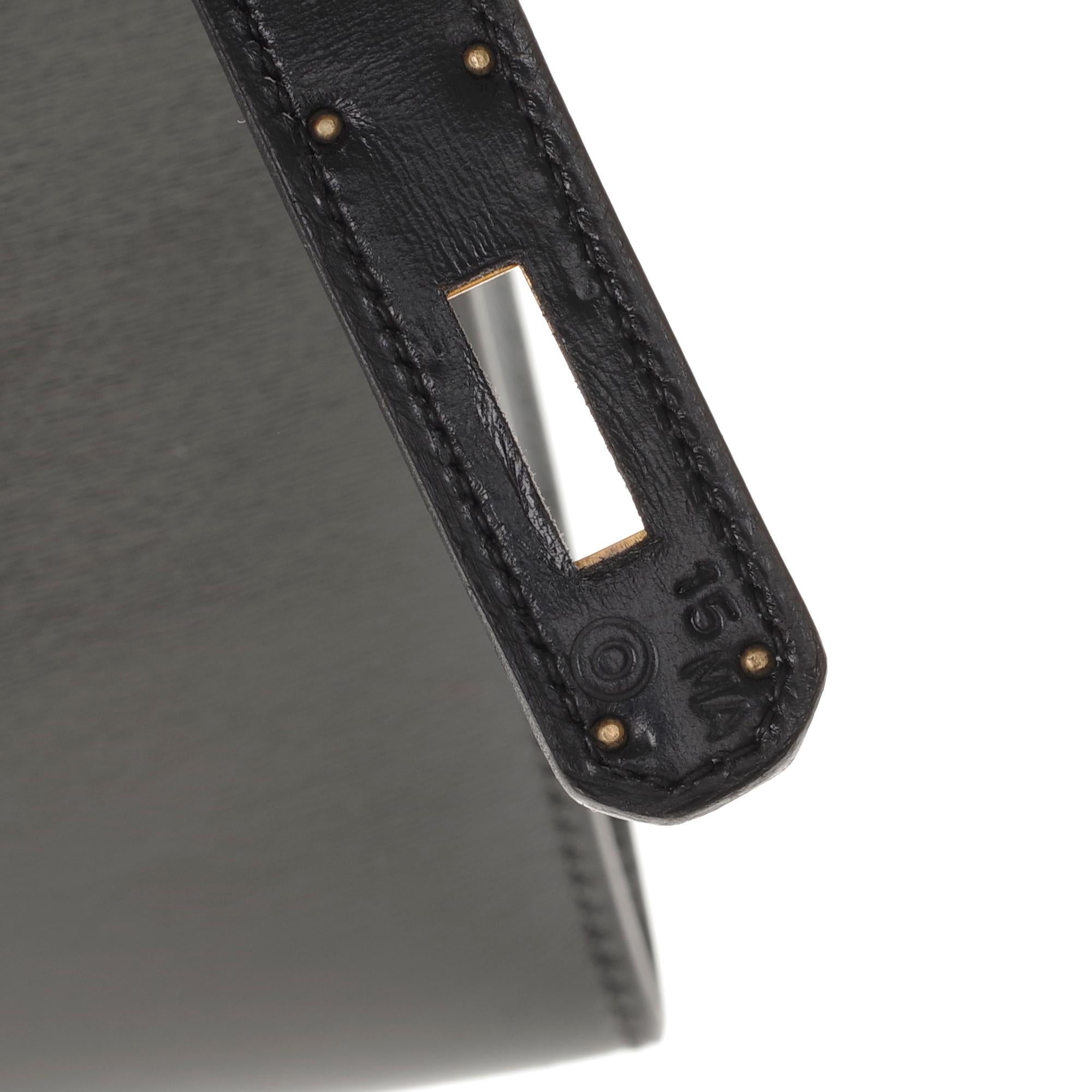 Hermès Kelly 32cm sellier handbag with strap in black calfskin, gold hardware! 1