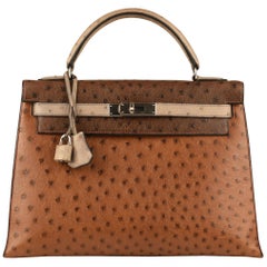 Hermès Kelly 32cm "Special Order" Tri-color Ostrich Palladium Hardware